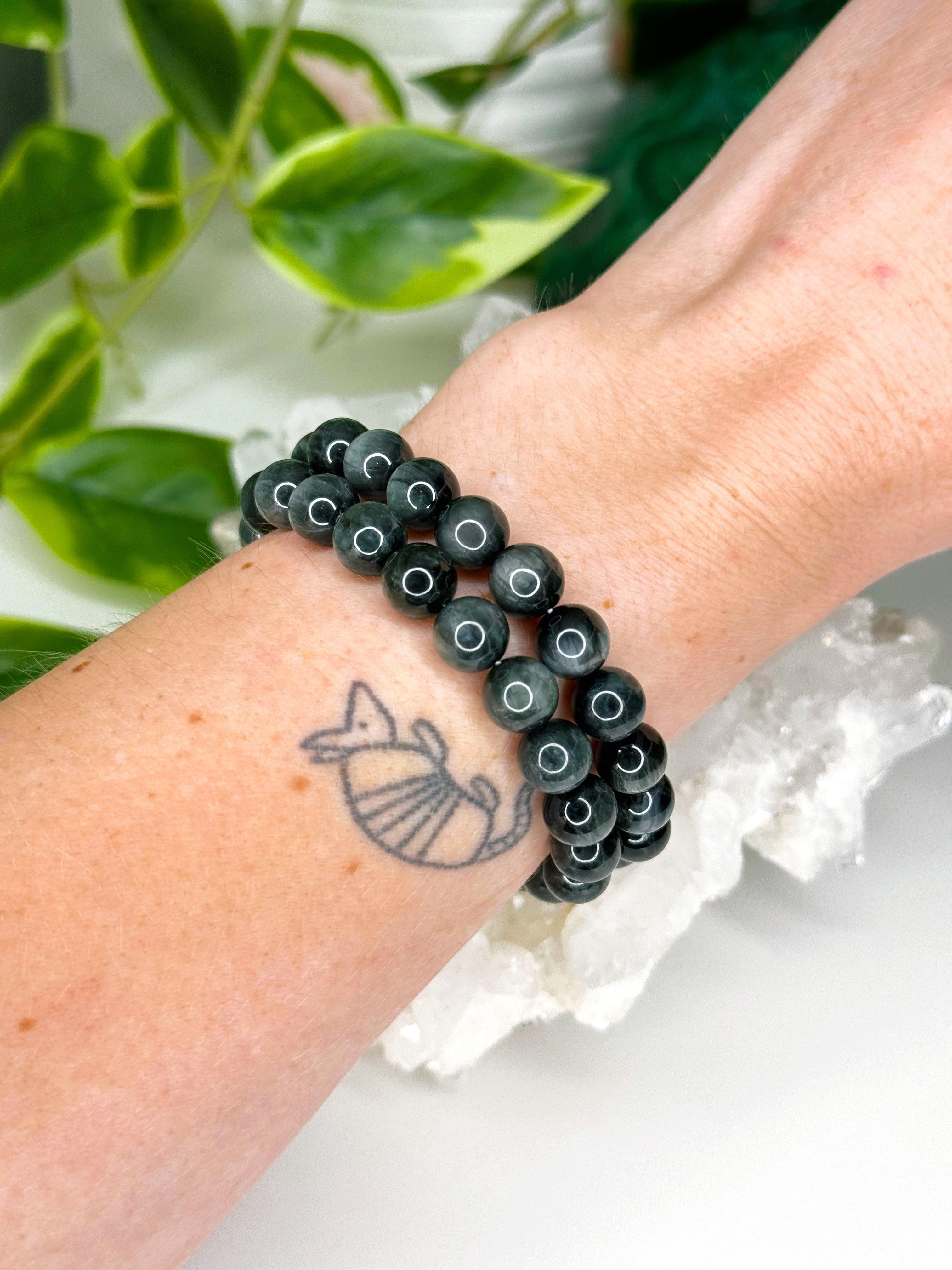 EAGLE EYE 8mm - HANDMADE CRYSTAL BRACELET - 10 Dec Inventory, 8mm, bracelet, bracelet inventory check, capricorn, capricorn stack, crystal bracelet, eagle eye, earth, fire, Friday the 13th, grey, handmade bracelet, jewelry, June 2025 inventory check, Leo, leo stack, market bracelet, single bracelet, Wearable - The Mineral Maven