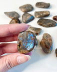 ELECTRIC BLUE MOONSTONE TUMBLE - Black Friday sale, blue moonstone, electric blue moonstone, emotional support, end of year sale, holiday sale, once in a blue moon, pocket crystal, solar eclipse, taurus, taurus season, tumble, wisconsin moonstone - The Mineral Maven