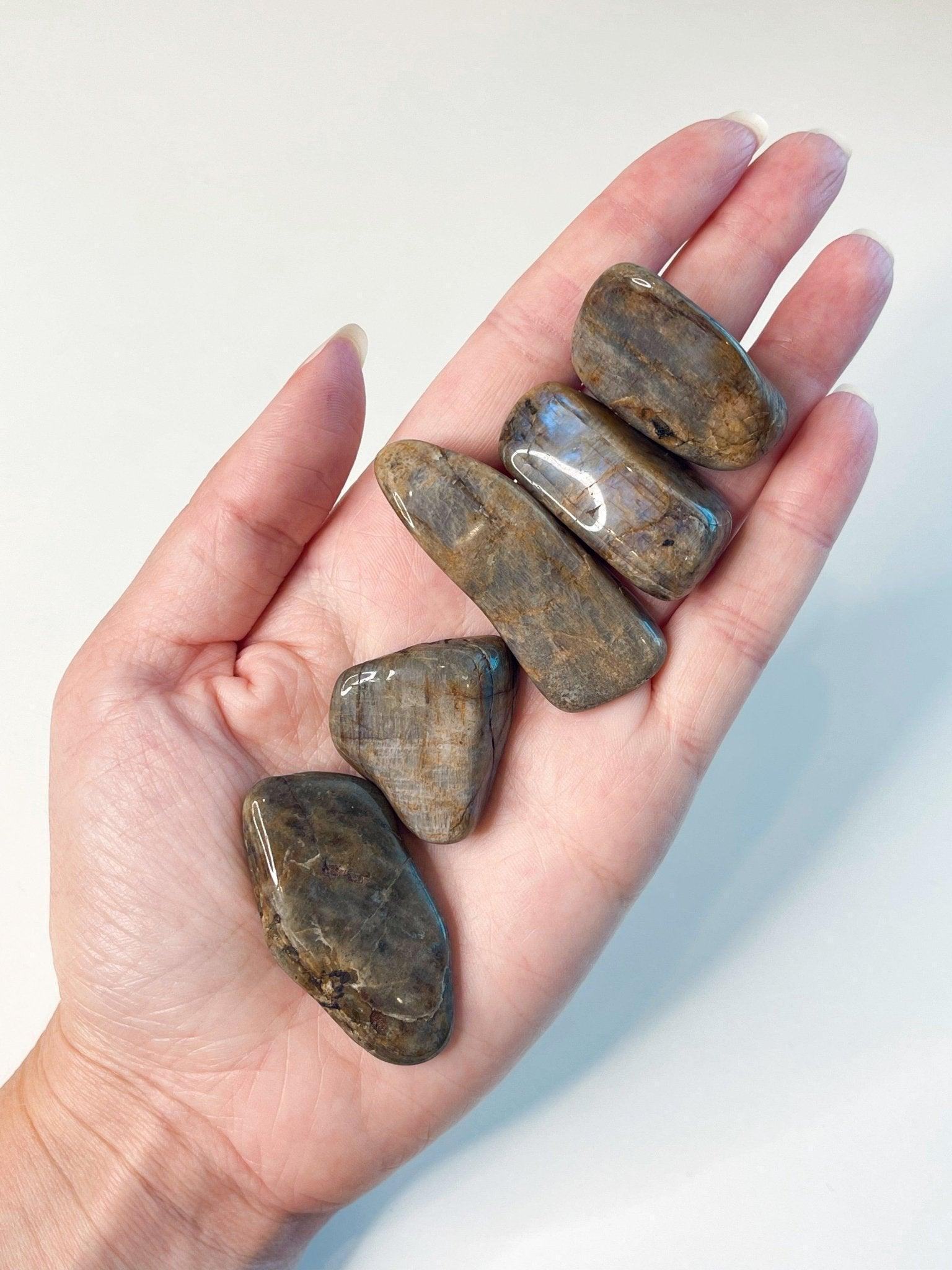 ELECTRIC BLUE MOONSTONE TUMBLE - Black Friday sale, blue moonstone, electric blue moonstone, emotional support, end of year sale, holiday sale, once in a blue moon, pocket crystal, solar eclipse, taurus, taurus season, tumble, wisconsin moonstone - The Mineral Maven