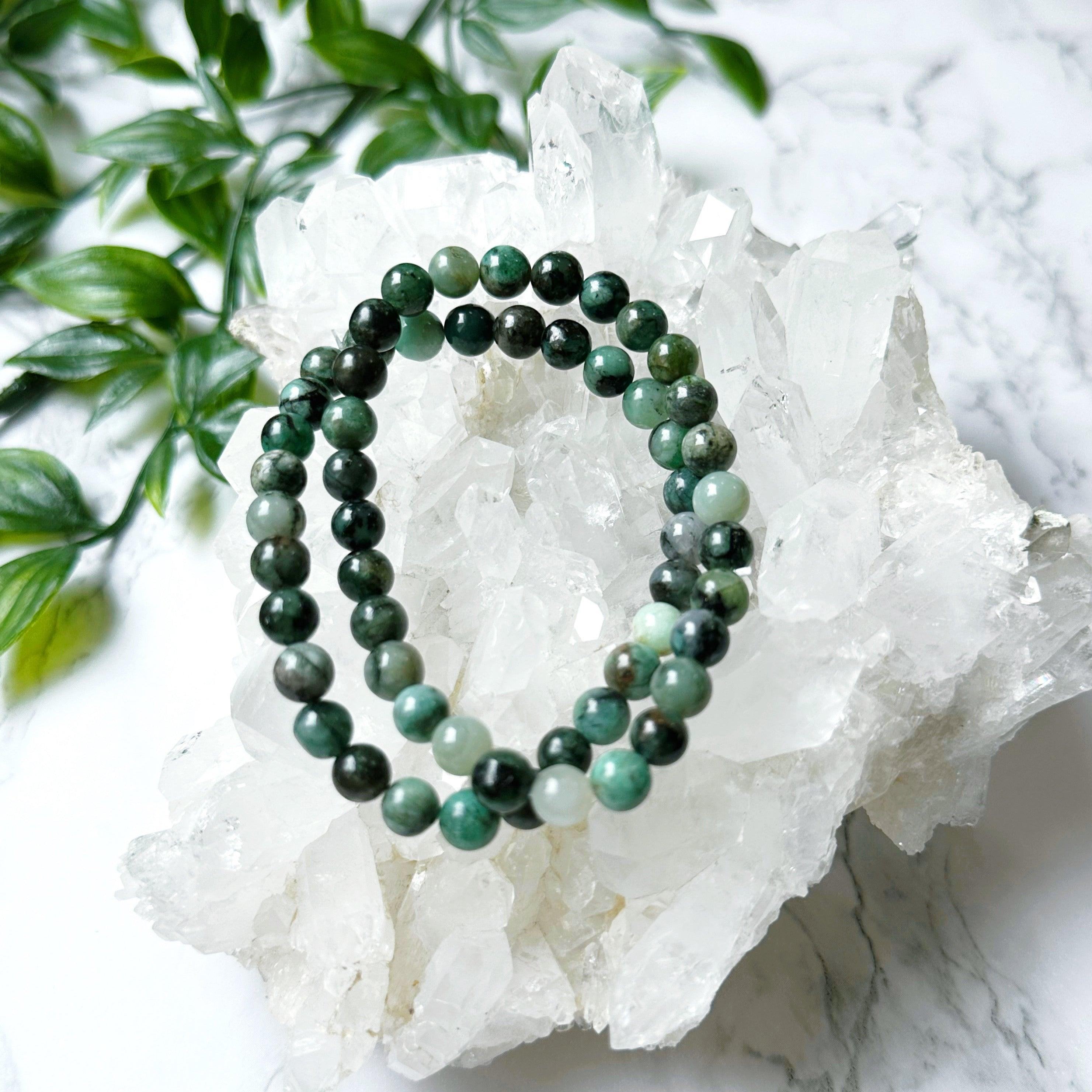 EMERALD 6mm - HANDMADE CRYSTAL BRACELET - 10 Dec Inventory, 6mm, april astro, bracelet, bracelet inventory check, cancer, cancer stack, crystal bracelet, earth, emerald, faceted, gemini, gemini stack, green, handmade bracelet, jewelry, June 2025 inventory check, june wrist candy, market bracelet, may day/beltane, summer wrist candy, taurus, taurus stack, Wearable - The Mineral Maven
