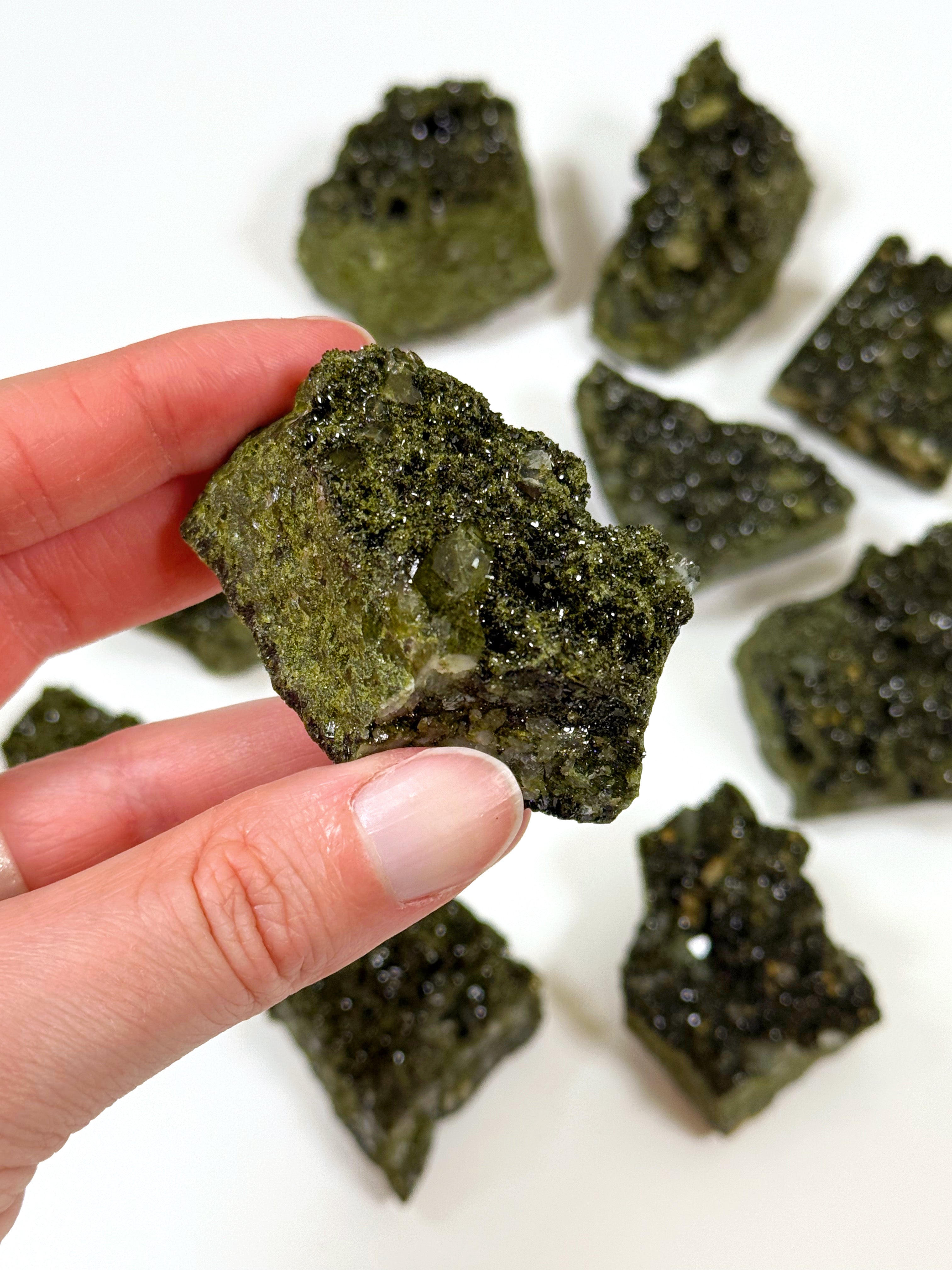EPIDOTE + QUARTZ CLUSTER - epidote, epidote quartz, fairy forest, fairy forest epidote, fairy forest quartz, forest quartz, good luck + abundance, pocket crystal, pocket stone, raw crystal, raw epidote, raw stone, recently added, rough crystal, Rough Stone - The Mineral Maven