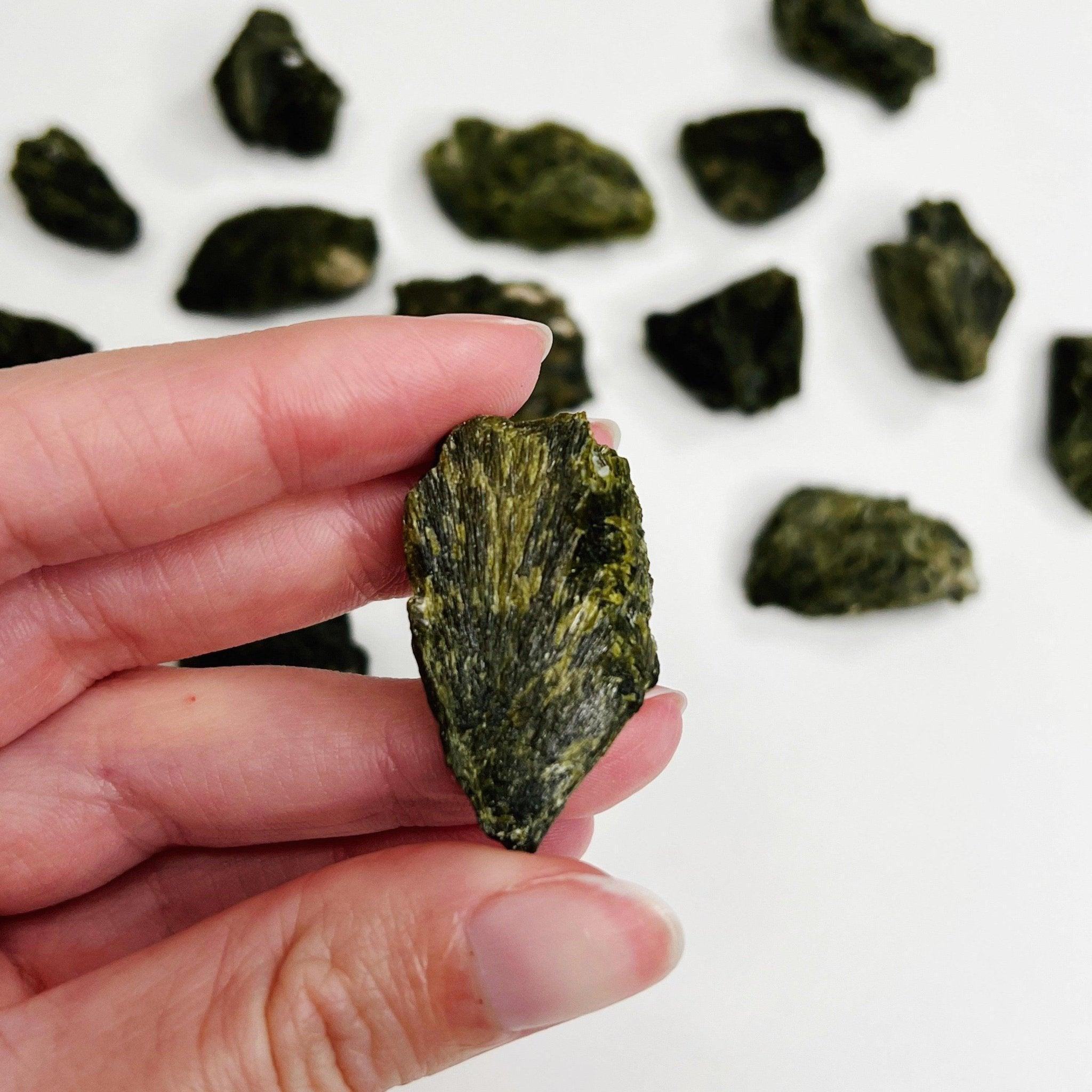 EPIDOTE SPRAY (RAW) - 33 bday, abundance gift bundle, epidote, epidote fan, good luck + abundance, holiday sale, new year sale, raw crystal, raw epidote, raw stone - The Mineral Maven