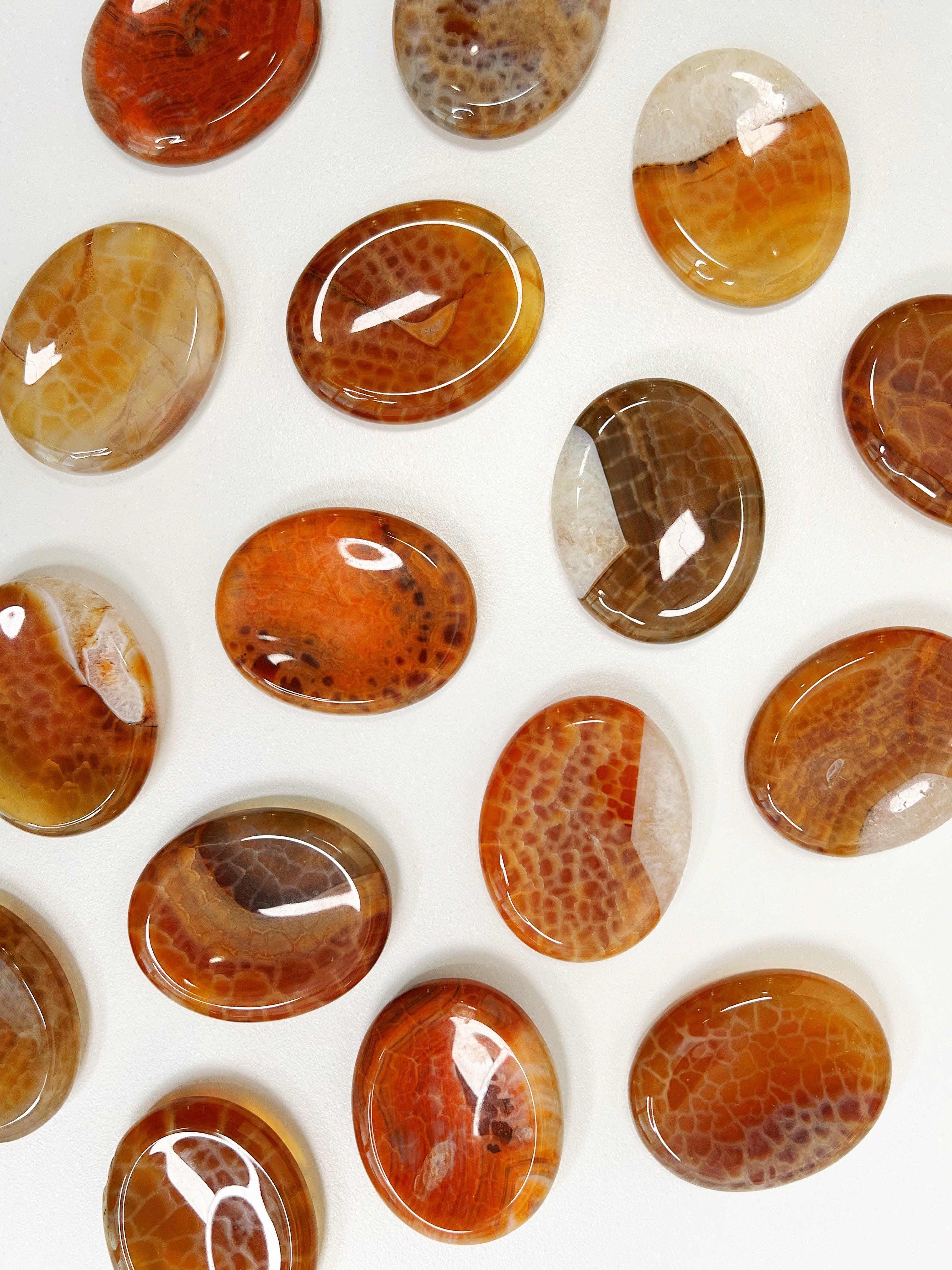 FIRE AGATE THUMBSTONE - 33 bday, 444 sale, Agate, Black Friday sale, emotional support, end of year sale, fire agate, holiday sale, new year sale, pocket crystal, pocket stone, thumbstone, update, worry stone - The Mineral Maven