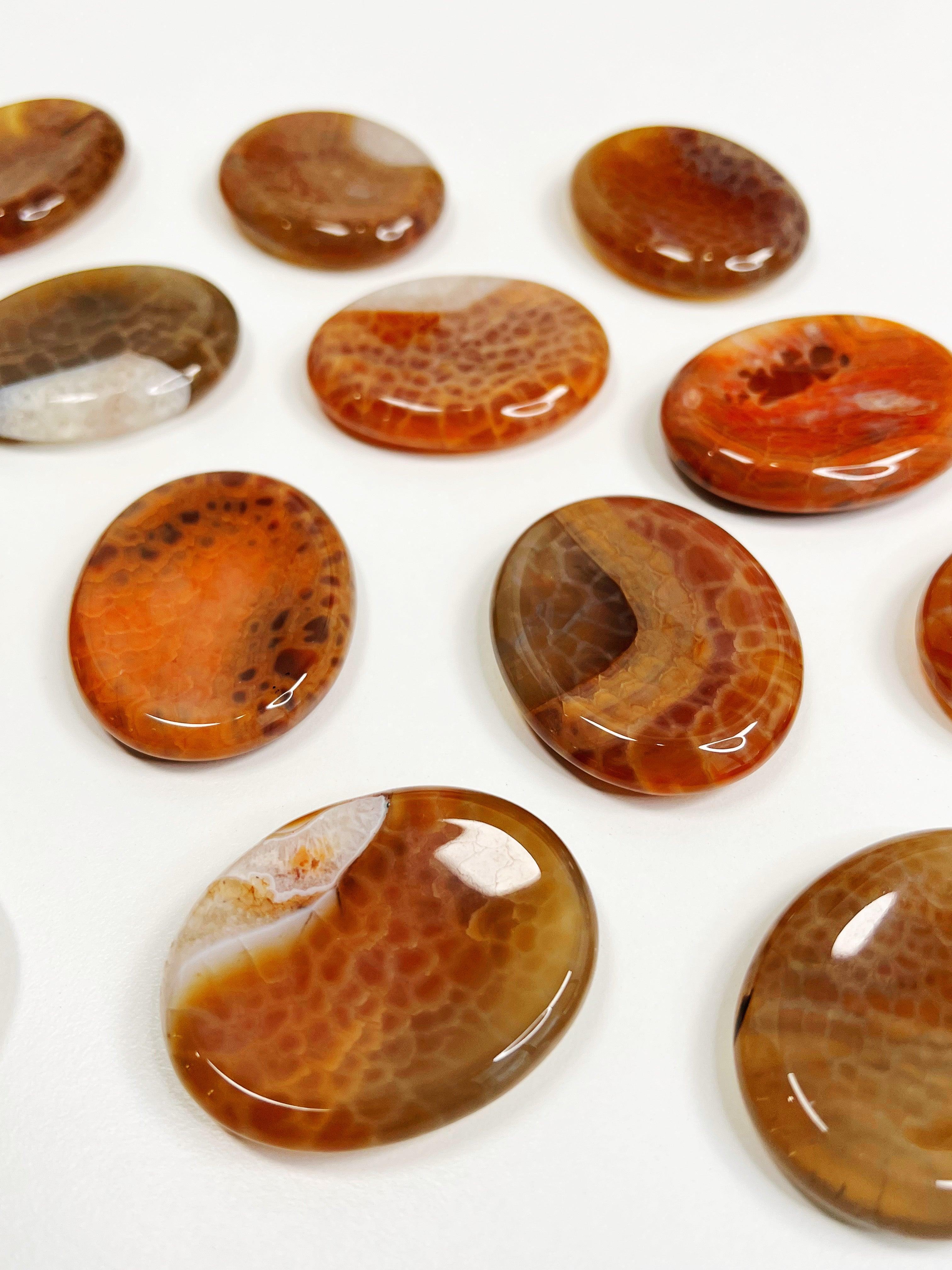 FIRE AGATE THUMBSTONE - 33 bday, 444 sale, Agate, Black Friday sale, emotional support, end of year sale, fire agate, holiday sale, new year sale, pocket crystal, pocket stone, thumbstone, update, worry stone - The Mineral Maven
