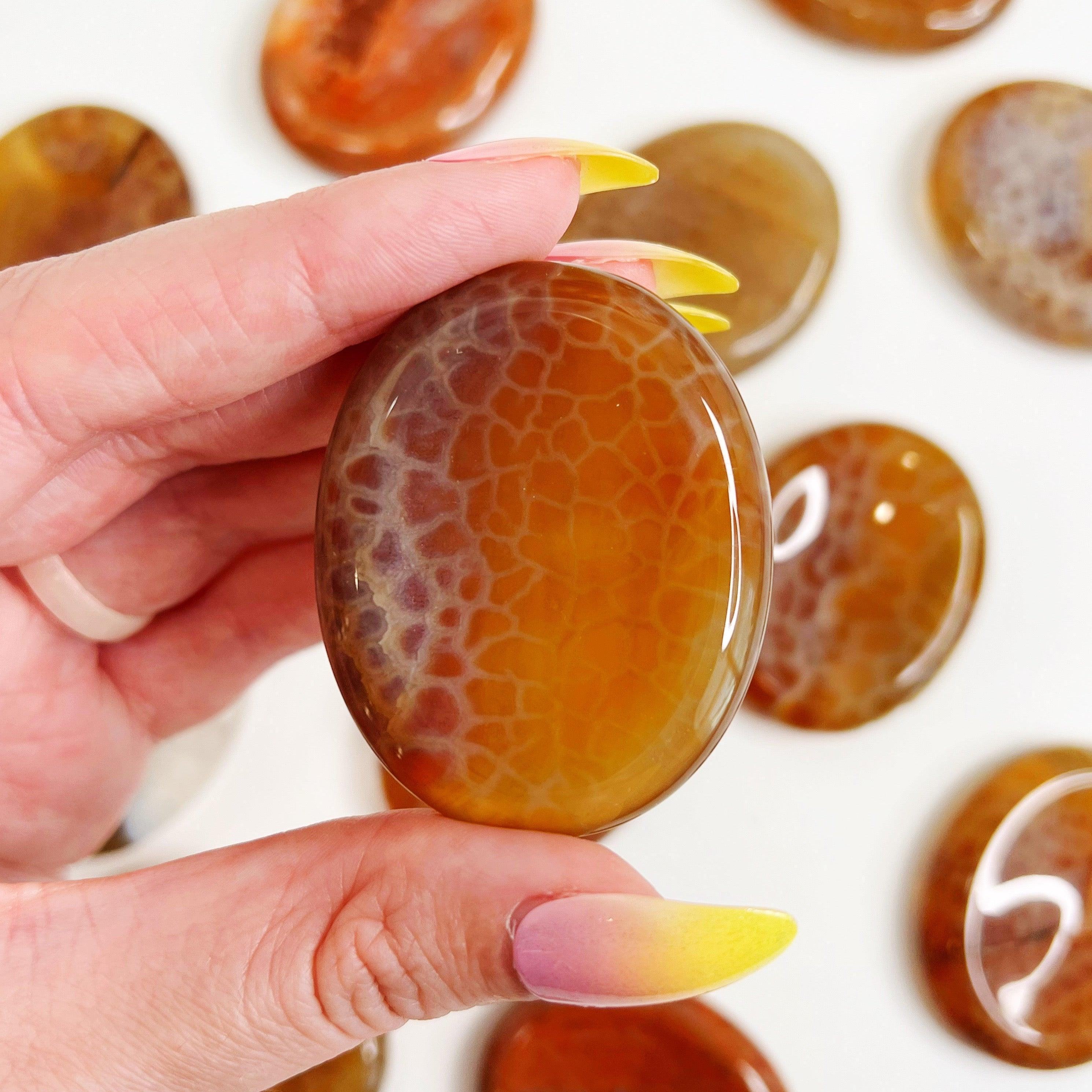 FIRE AGATE THUMBSTONE - 33 bday, 444 sale, Agate, emotional support, end of year sale, fire agate, holiday sale, new year sale, pocket crystal, pocket stone, thumbstone, update, worry stone - The Mineral Maven