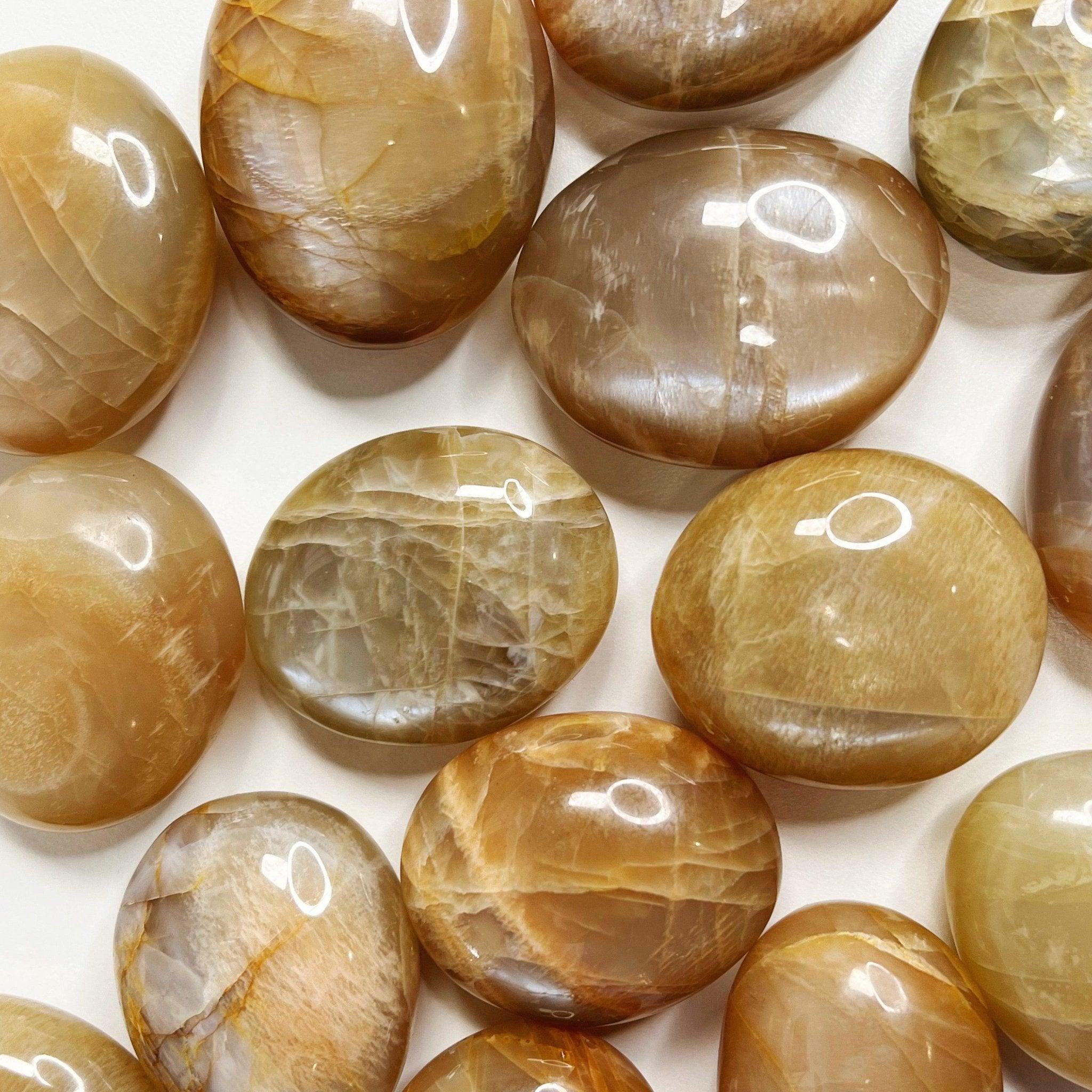 FLASHY PEACH MOONSTONE PEBBLE - 33 bday, 444 sale, Black Friday sale, emotional support, end of year sale, fertility, holiday sale, moonstone, new year sale, palm stone, peach moonstone, pebble, pocket crystal, pocket stone, solar eclipse, spring equinox, spring things, tucson update - The Mineral Maven