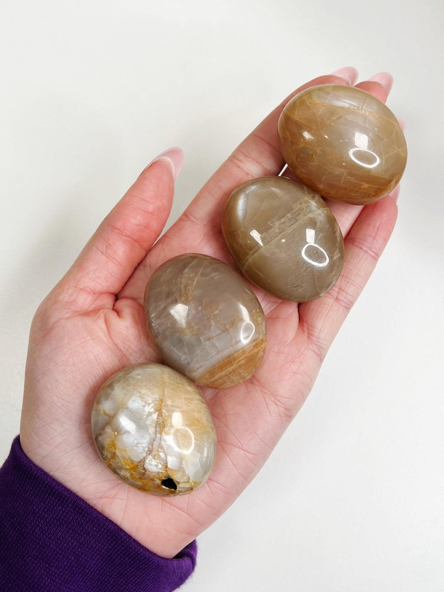 FLASHY PEACH MOONSTONE PEBBLE - 33 bday, 444 sale, Black Friday sale, emotional support, end of year sale, fertility, holiday sale, moonstone, new year sale, palm stone, peach moonstone, pebble, pocket crystal, pocket stone, solar eclipse, spring equinox, spring things, tucson update - The Mineral Maven