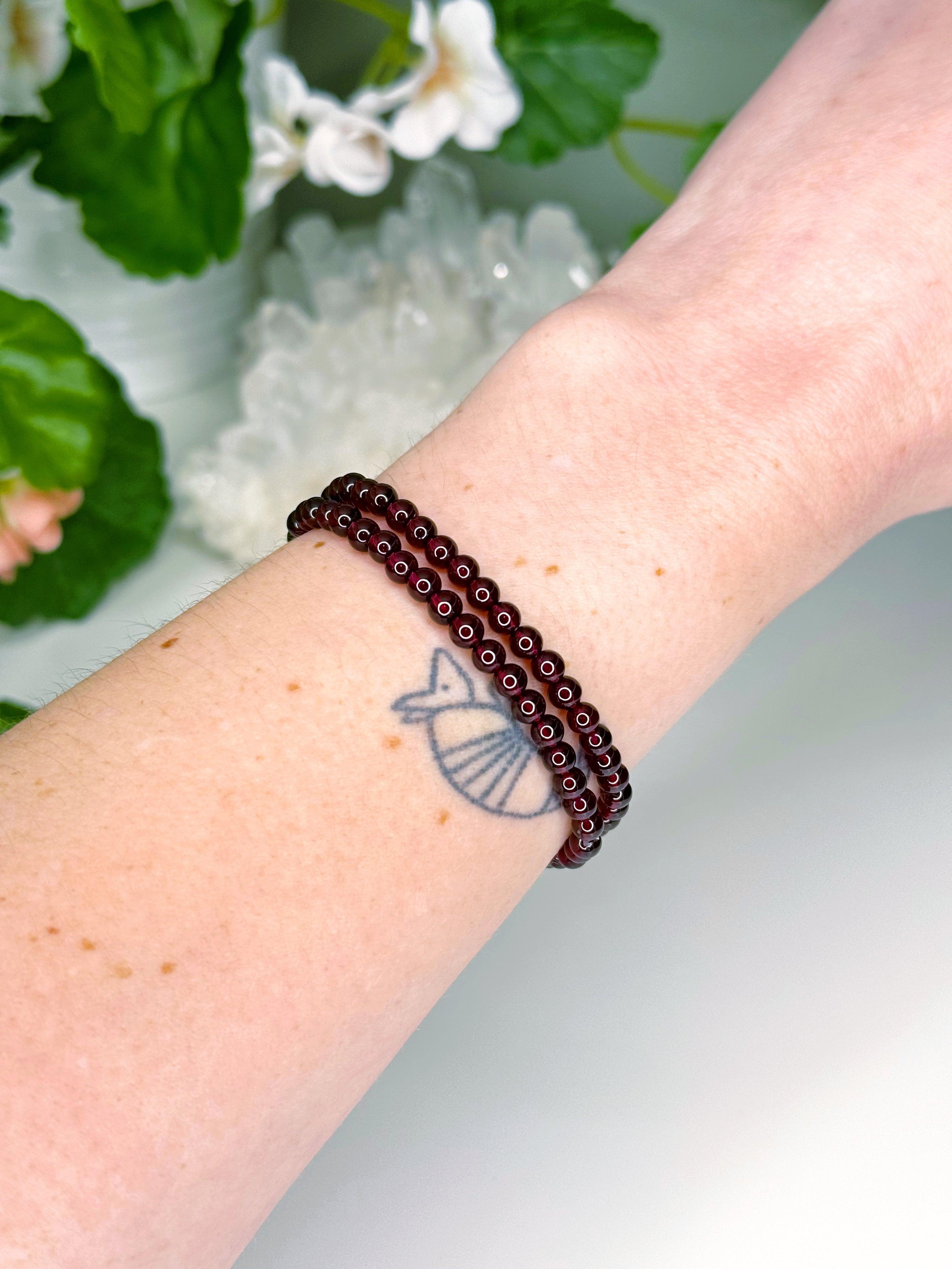 GARNET 4mm - HANDMADE CRYSTAL BRACELET - 10 Dec Inventory, 2025 vibes, 4mm, aquarius, aquarius stack, Aries, aries stack, bracelet, bracelet inventory check, capricorn, capricorn stack, crystal bracelet, earth, fire, garnet, handmade bracelet, jewelry, June 2025 inventory check, Leo, leo stack, Leo szn, market bracelet, red, solstice collection, virgo, virgo stack, Wearable, winter solstice, winter solstice collection - The Mineral Maven