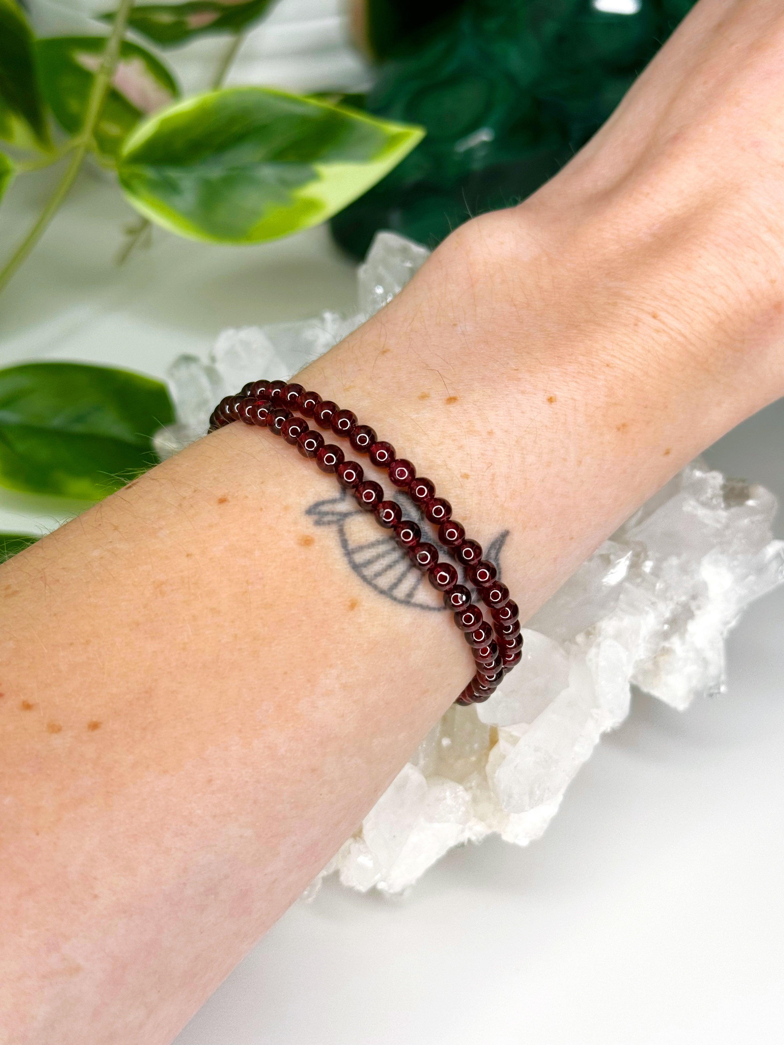 GARNET 4mm - HANDMADE CRYSTAL BRACELET - 10 Dec Inventory, 2025 vibes, 4mm, aquarius, aquarius stack, Aries, aries stack, bracelet, bracelet inventory check, capricorn, capricorn stack, crystal bracelet, earth, fire, garnet, handmade bracelet, jewelry, June 2025 inventory check, Leo, leo stack, Leo szn, market bracelet, red, solstice collection, virgo, virgo stack, Wearable, winter solstice, winter solstice collection - The Mineral Maven