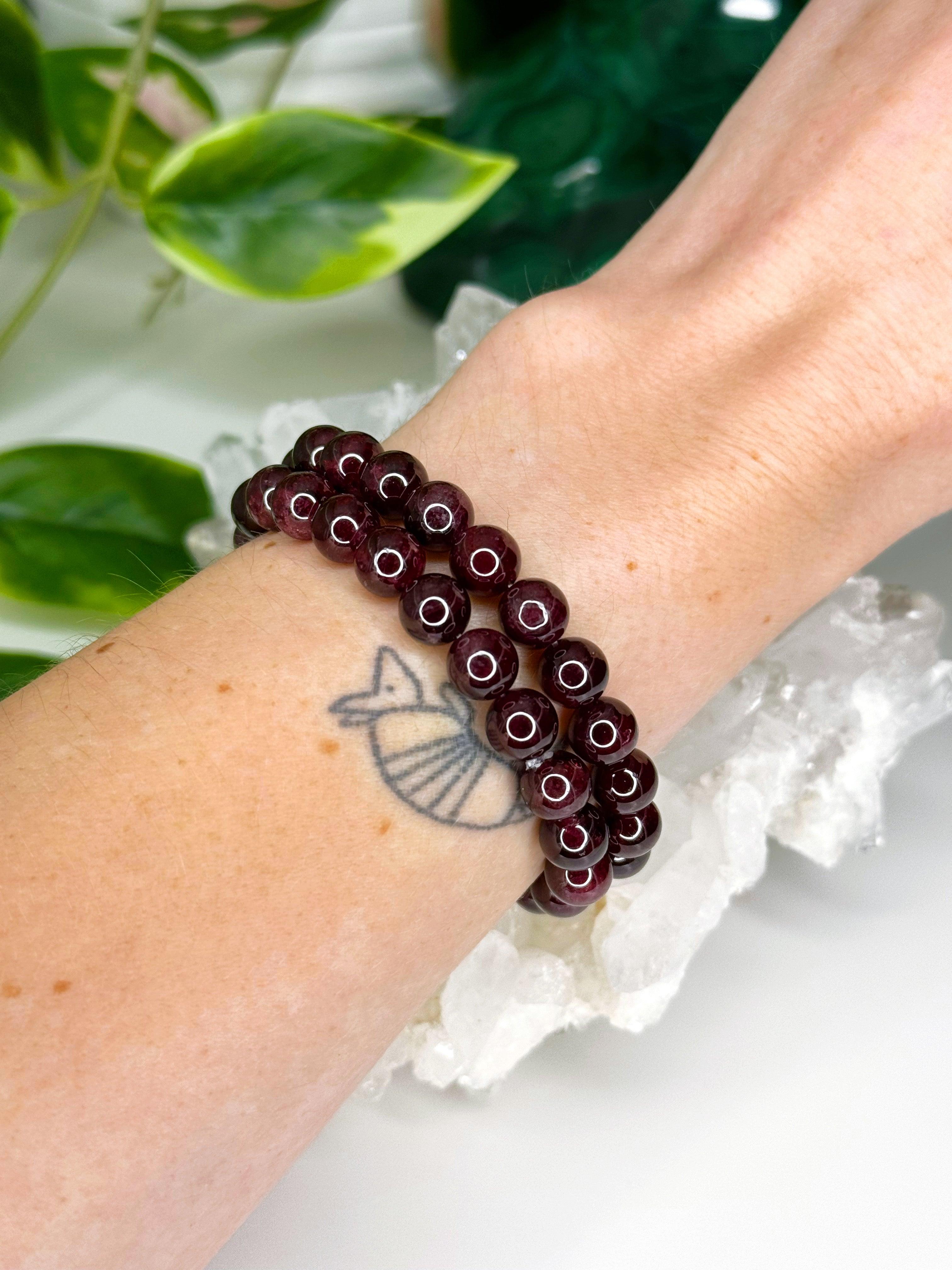 GARNET 8mm - HANDMADE CRYSTAL BRACELET - 10 Dec Inventory, 8mm, aquarius, aquarius stack, Aries, aries stack, bracelet, capricorn, capricorn stack, crystal bracelet, earth, fire, garnet, handmade bracelet, jewelry, June 2025 inventory check, Leo, leo stack, market bracelet, red, single bracelet, solstice collection, virgo, virgo stack, Wearable, winter solstice, winter solstice collection - The Mineral Maven