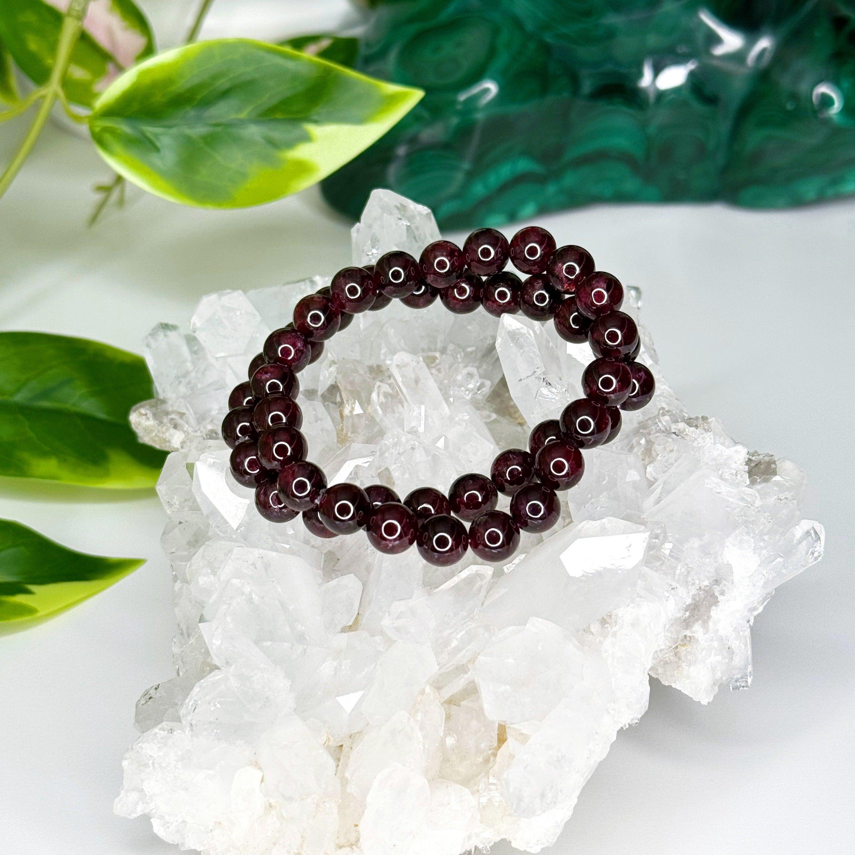 GARNET 8mm - HANDMADE CRYSTAL BRACELET - 10 Dec Inventory, 8mm, aquarius, aquarius stack, Aries, aries stack, bracelet, capricorn, capricorn stack, crystal bracelet, earth, fire, garnet, handmade bracelet, jewelry, June 2025 inventory check, Leo, leo stack, market bracelet, red, single bracelet, solstice collection, virgo, virgo stack, Wearable, winter solstice, winter solstice collection - The Mineral Maven