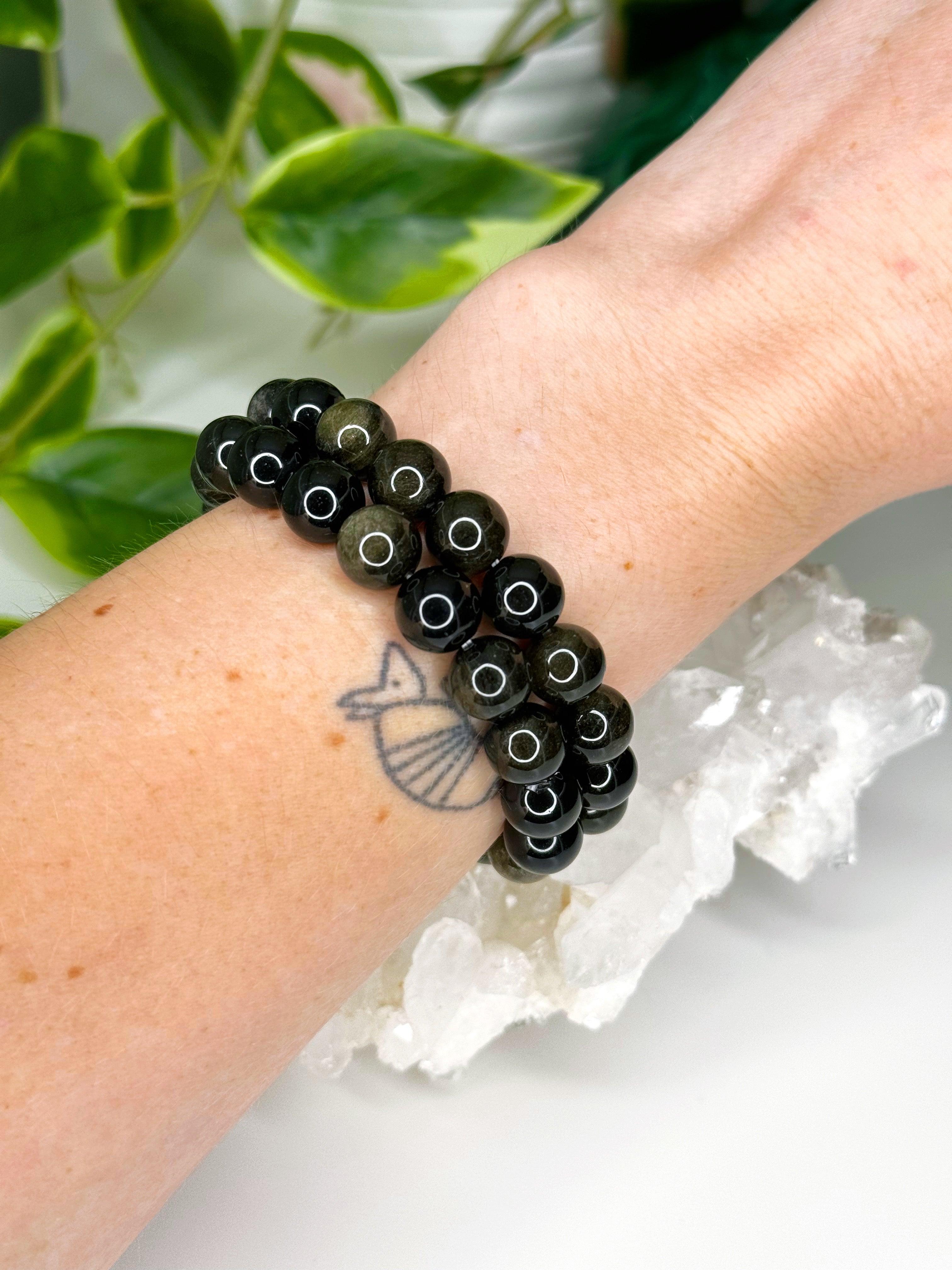GOLD SHEEN OBSIDIAN 10mm - HANDMADE CRYSTAL BRACELET - 10 Dec Inventory, 10mm, april astro, black, bracelet, bracelet inventory check, crystal bracelet, Friday the 13th, gold sheen obsidian, handmade bracelet, jewelry, June 2025 inventory check, market bracelet, obsidian, scorpio, scorpio stack, virgo, virgo stack, Wearable - The Mineral Maven