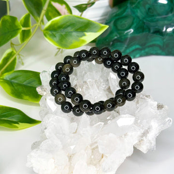 GOLD SHEEN OBSIDIAN 10mm - HANDMADE CRYSTAL BRACELET - 10mm, april astro, black, bracelet, crystal bracelet, Friday the 13th, gold sheen obsidian, handmade bracelet, jewelry, market bracelet, obsidian, recently added, scorpio, scorpio stack, virgo, virgo stack, Wearable - The Mineral Maven