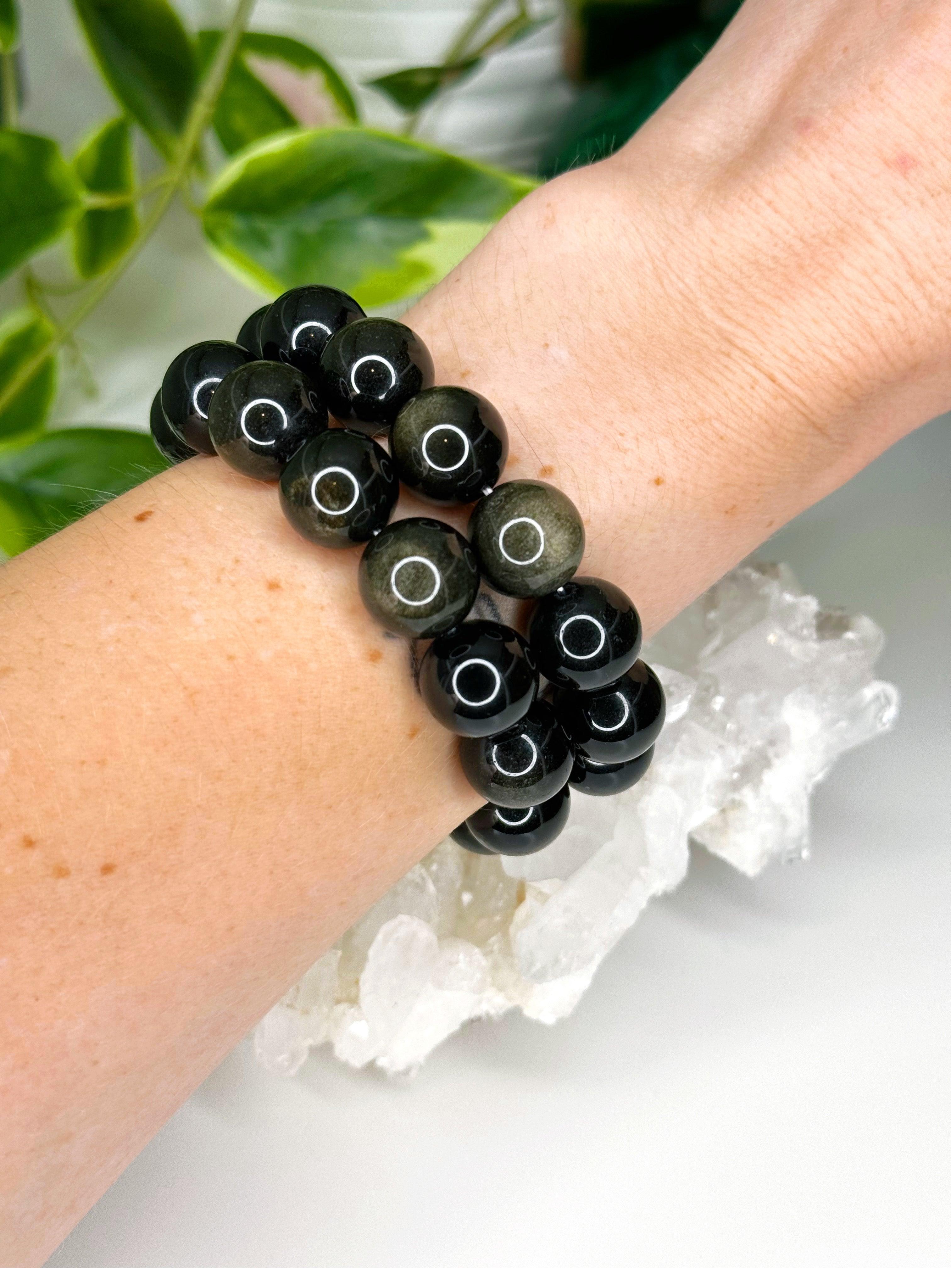 GOLD SHEEN OBSIDIAN 14mm - HANDMADE CRYSTAL BRACELET - 10 Dec Inventory, 14mm, black, bracelet, bracelet inventory check, crystal bracelet, Friday the 13th, gold sheen obsidian, handmade bracelet, jewelry, June 2025 inventory check, market bracelet, obsidian, scorpio, scorpio stack, virgo, virgo stack, Wearable - The Mineral Maven