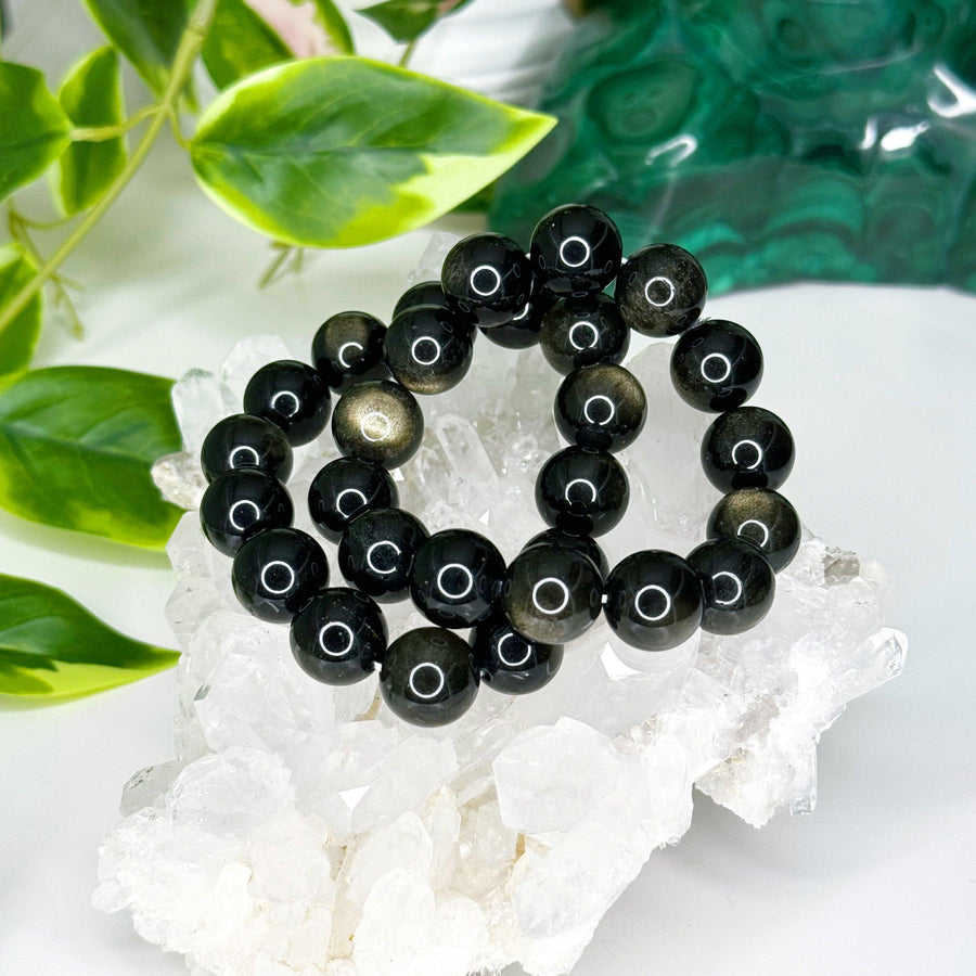 GOLD SHEEN OBSIDIAN 14mm - HANDMADE CRYSTAL BRACELET - 14mm, black, bracelet, crystal bracelet, Friday the 13th, gold sheen obsidian, handmade bracelet, jewelry, market bracelet, obsidian, recently added, scorpio, scorpio stack, virgo, virgo stack, Wearable - The Mineral Maven