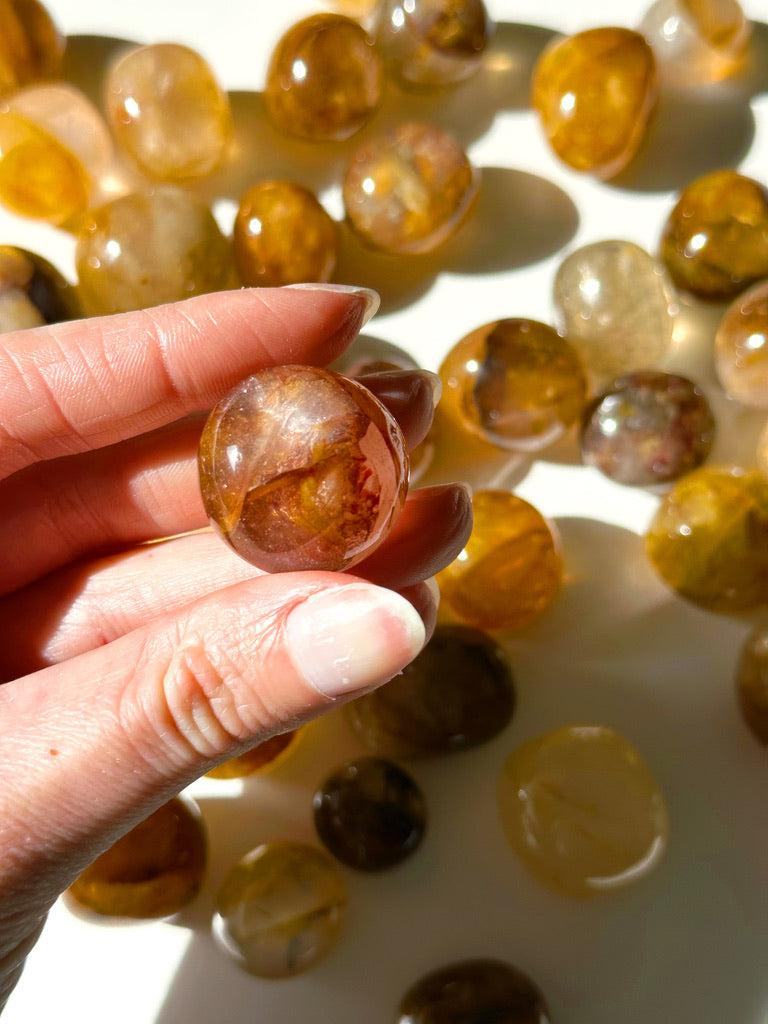 GOLDEN HEALER QUARTZ CHONK - 33 bday, 444 sale, bulk, end of year sale, golden healer, golden healer quartz, hematoid quartz, holiday sale, pocket crystal, pocket crystals, pocket stone, recently added, tumble, tumbled stone, tumbles - The Mineral Maven