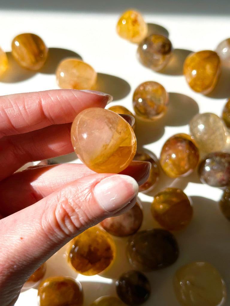 GOLDEN HEALER QUARTZ CHONK - 33 bday, 444 sale, bulk, end of year sale, golden healer, golden healer quartz, hematoid quartz, holiday sale, pocket crystal, pocket crystals, pocket stone, recently added, tumble, tumbled stone, tumbles - The Mineral Maven