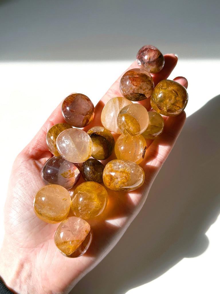 GOLDEN HEALER QUARTZ CHONK - 33 bday, 444 sale, bulk, end of year sale, golden healer, golden healer quartz, hematoid quartz, holiday sale, pocket crystal, pocket crystals, pocket stone, recently added, tumble, tumbled stone, tumbles - The Mineral Maven