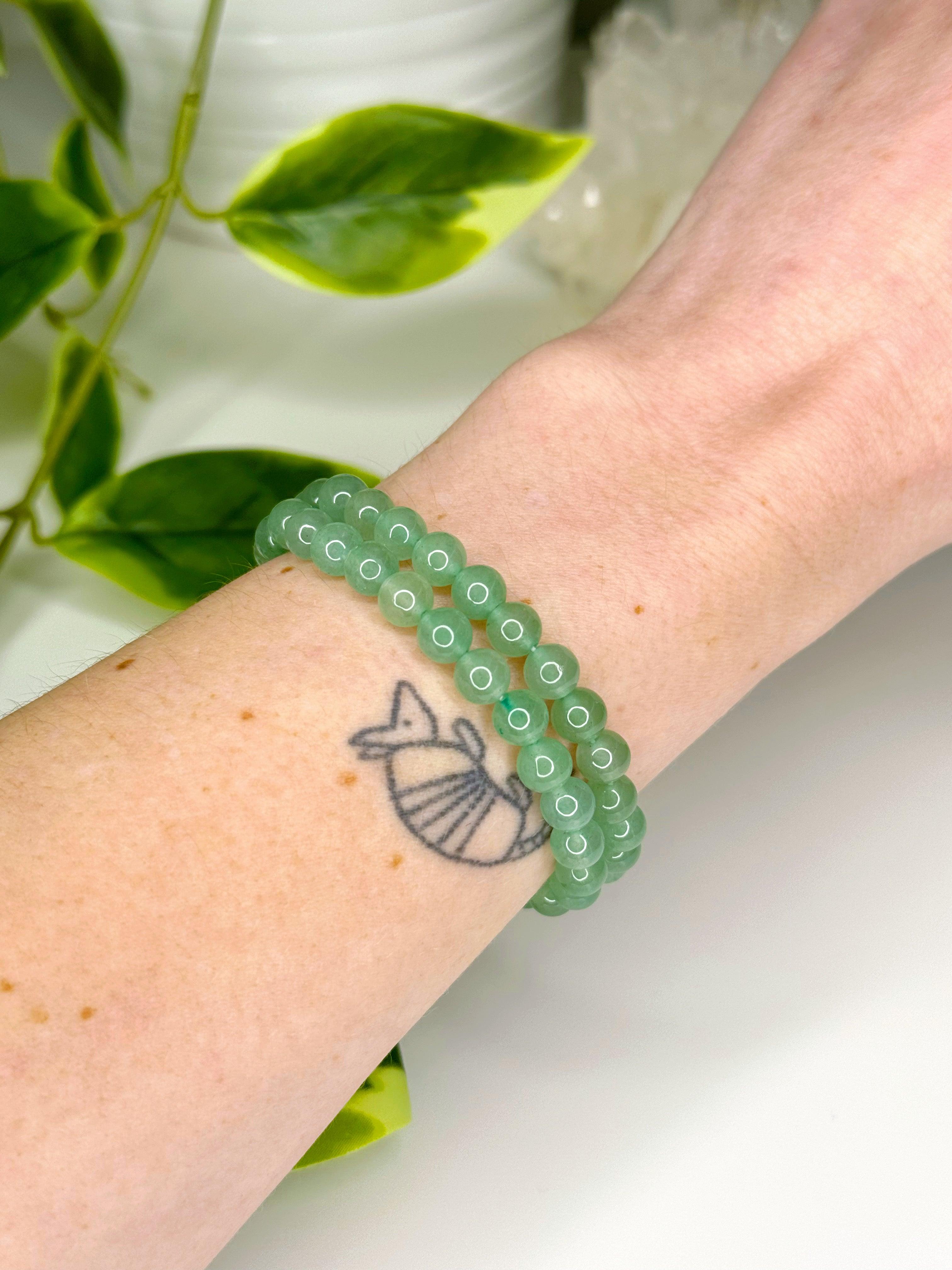 GREEN AVENTURINE 6mm - HANDMADE CRYSTAL BRACELET - 6mm, Aries, aventurine, bracelet, bracelet inventory check, career, crystal bracelet, earth, fertility, good luck + abundance, green, green aventurine, handmade bracelet, jewelry, June 2025 inventory check, Leo, market bracelet, spring things, water, Wearable - The Mineral Maven