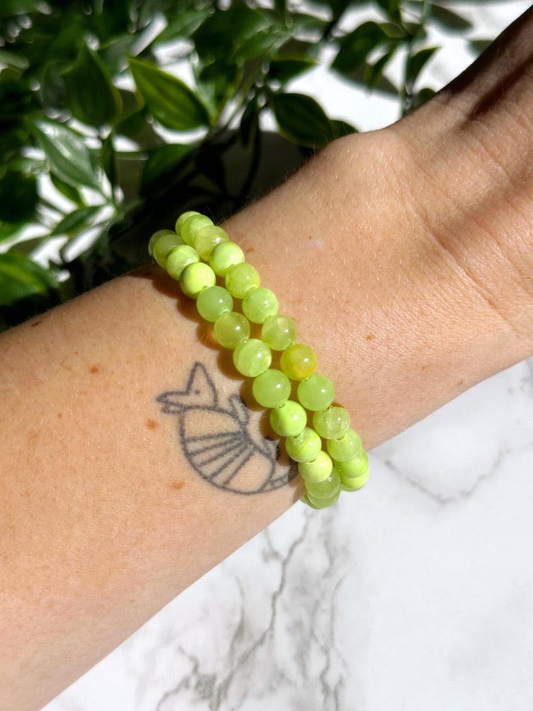 GREEN CALCITE 6mm - HANDMADE CRYSTAL BRACELET - 6mm, bracelet, calcite, crystal bracelet, emotional support, Friday the 13th, gemini, gemini stack, green, green calcite, handmade bracelet, jewelry, market bracelet, recently added, springtime, vernal vibes, Wearable - The Mineral Maven