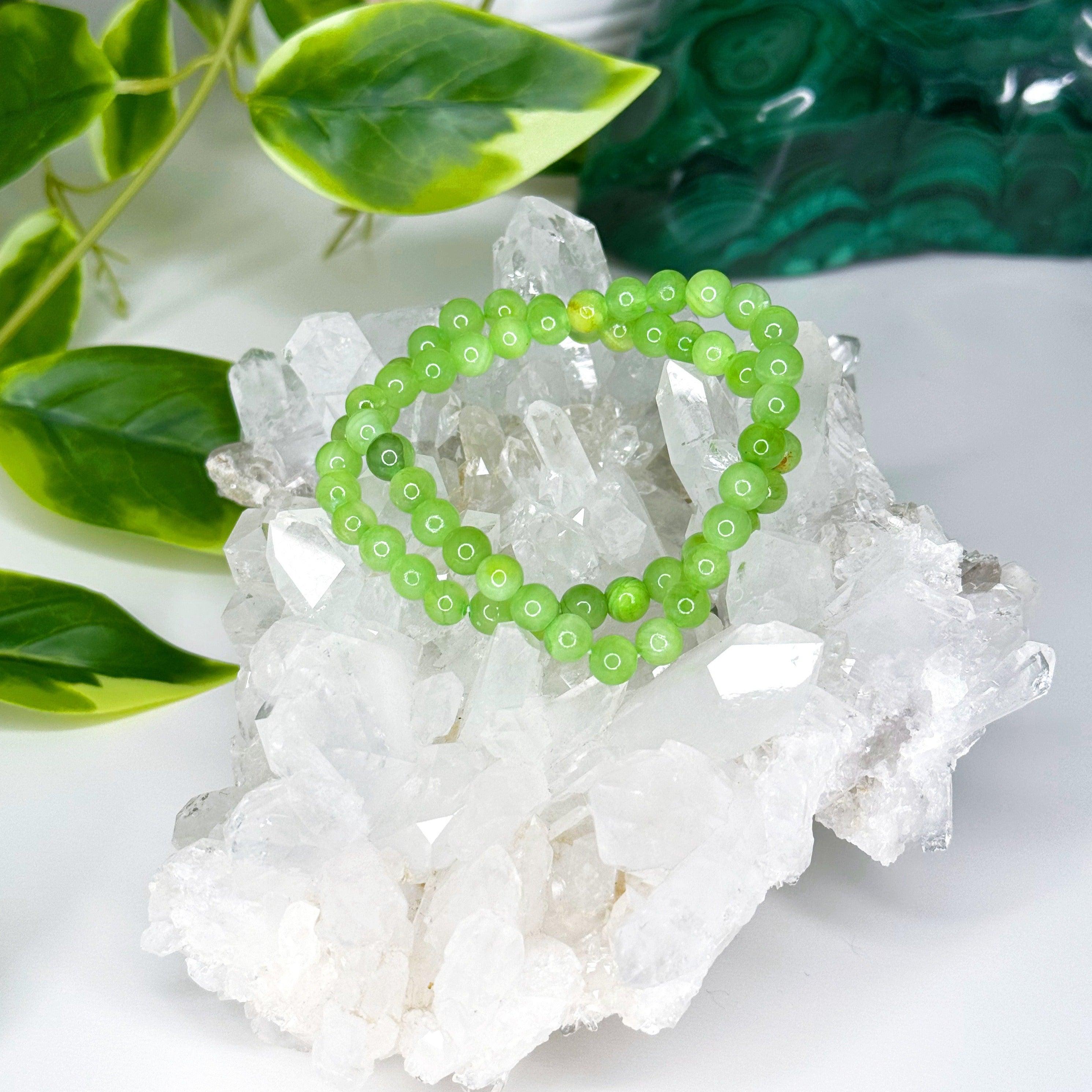 GREEN CALCITE 6mm - HANDMADE CRYSTAL BRACELET - 6mm, bracelet, calcite, crystal bracelet, emotional support, gemini, green, green calcite, handmade bracelet, jewelry, June 2025 inventory check, market bracelet, Wearable - The Mineral Maven