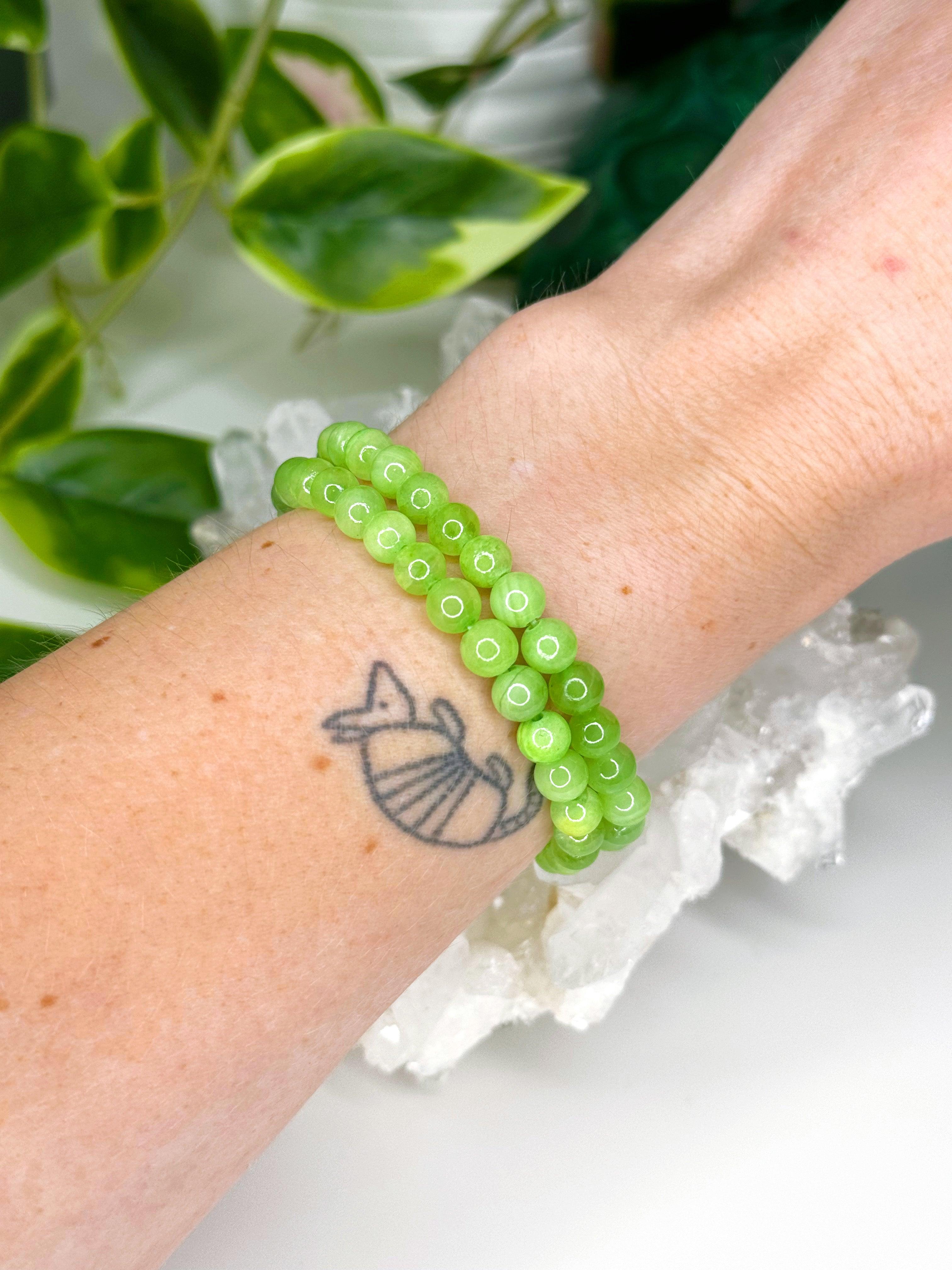 GREEN CALCITE 6mm - HANDMADE CRYSTAL BRACELET - 6mm, bracelet, calcite, crystal bracelet, emotional support, gemini, green, green calcite, handmade bracelet, jewelry, June 2025 inventory check, market bracelet, Wearable - The Mineral Maven