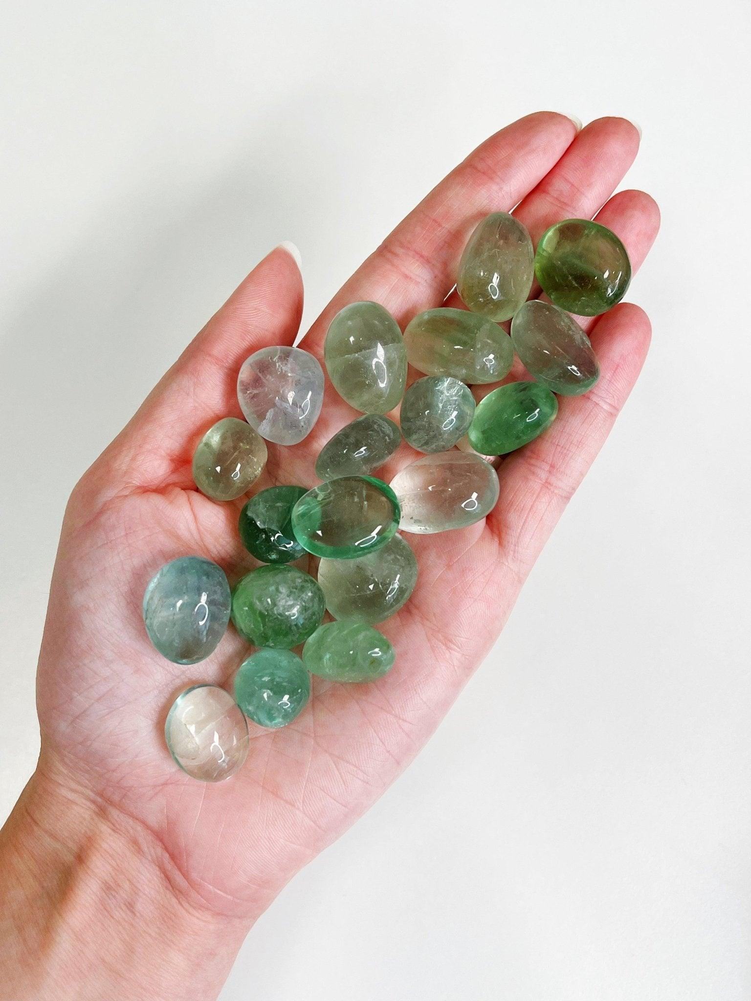 GREEN FLUORITE TUMBLE - 33 bday, 444 sale, bulk, end of year sale, fluorite, focus gift bundle, green fluorite, holiday sale, new year sale, pocket crystal, pocket stone, tumble, update - The Mineral Maven