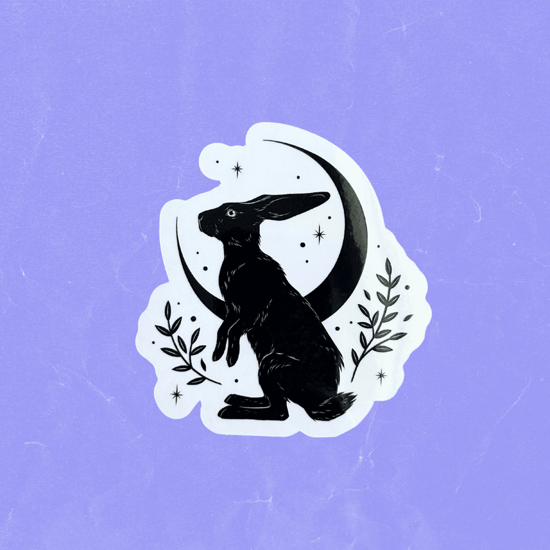 HARE + MOON STICKER - 33 bday, 444 sale, Black Friday sale, hare, hare and moon, holiday sale, moon sticker, sticker - The Mineral Maven