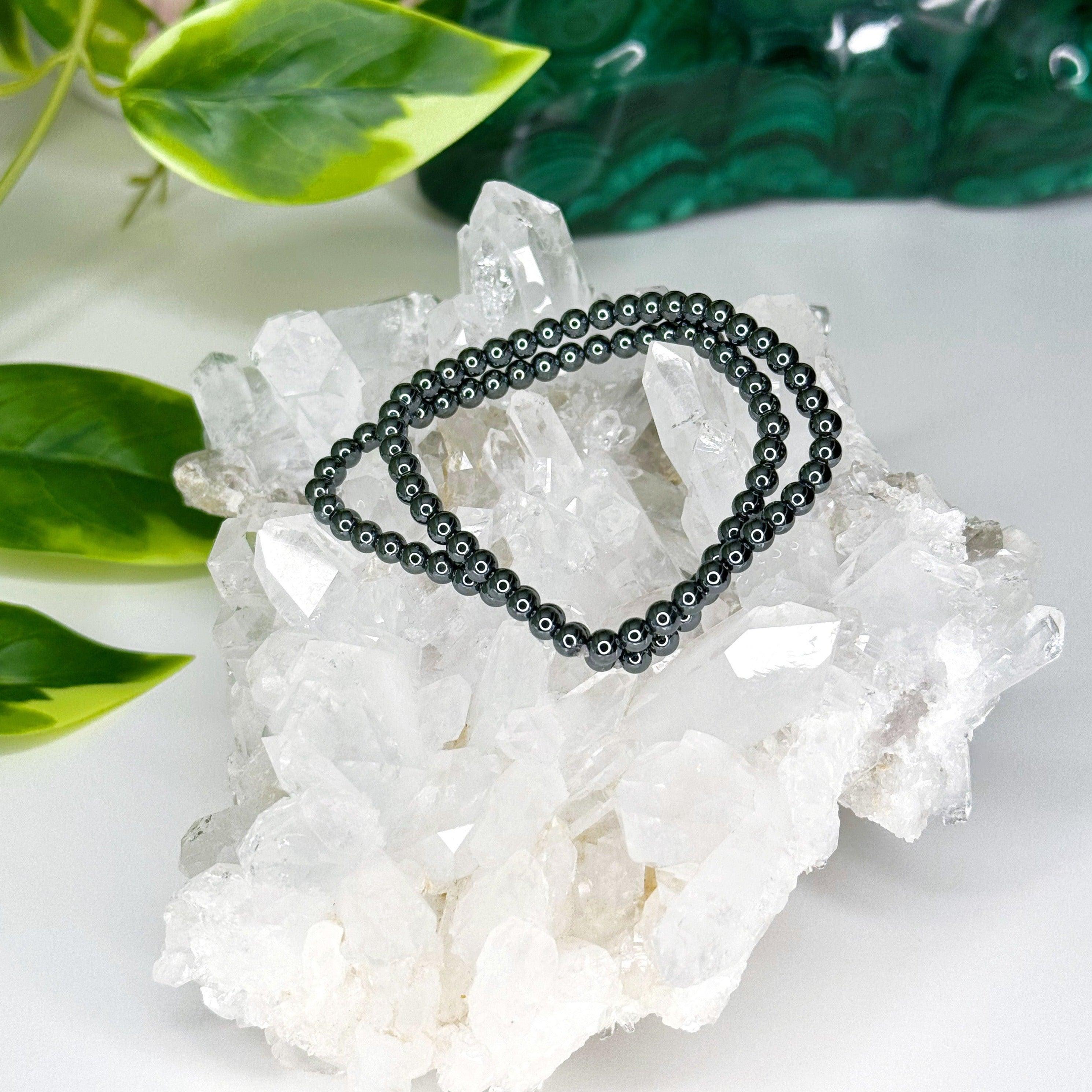 HEMATITE 4mm - HANDMADE CRYSTAL BRACELET - 4mm, Aquarius, aries, bracelet, crystal bracelet, earth, focus gift bundle, grey, handmade bracelet, hematite, jewelry, market bracelet, metallic, recently added, Scorpio Season, solstice collection, Wearable, winter solstice collection - The Mineral Maven