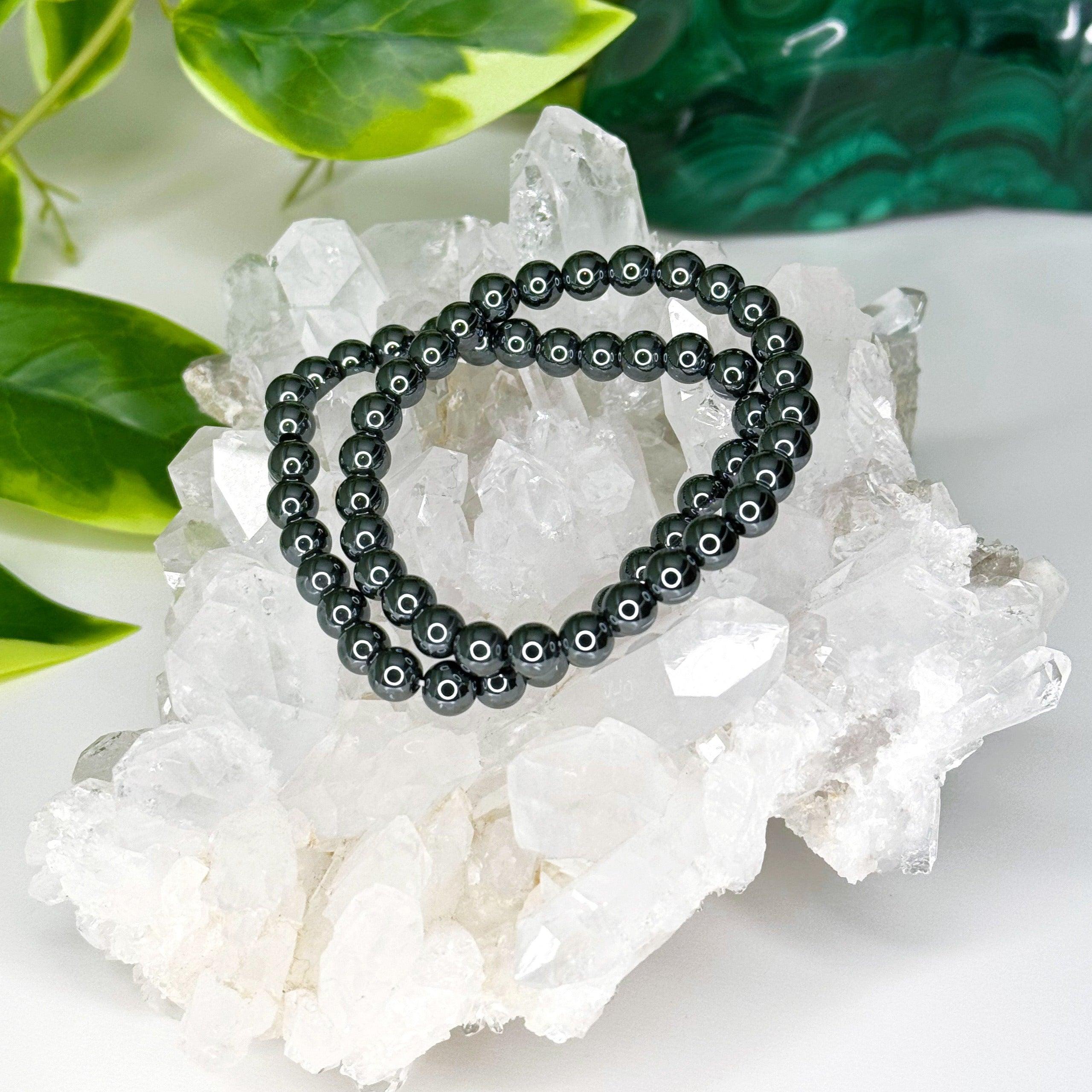 HEMATITE 6mm - HANDMADE CRYSTAL BRACELET - 6mm, Aquarius, aries, bracelet, crystal bracelet, earth, grey, handmade bracelet, hematite, jewelry, June 2025 inventory check, market bracelet, metallic, Scorpio Season, Wearable - The Mineral Maven