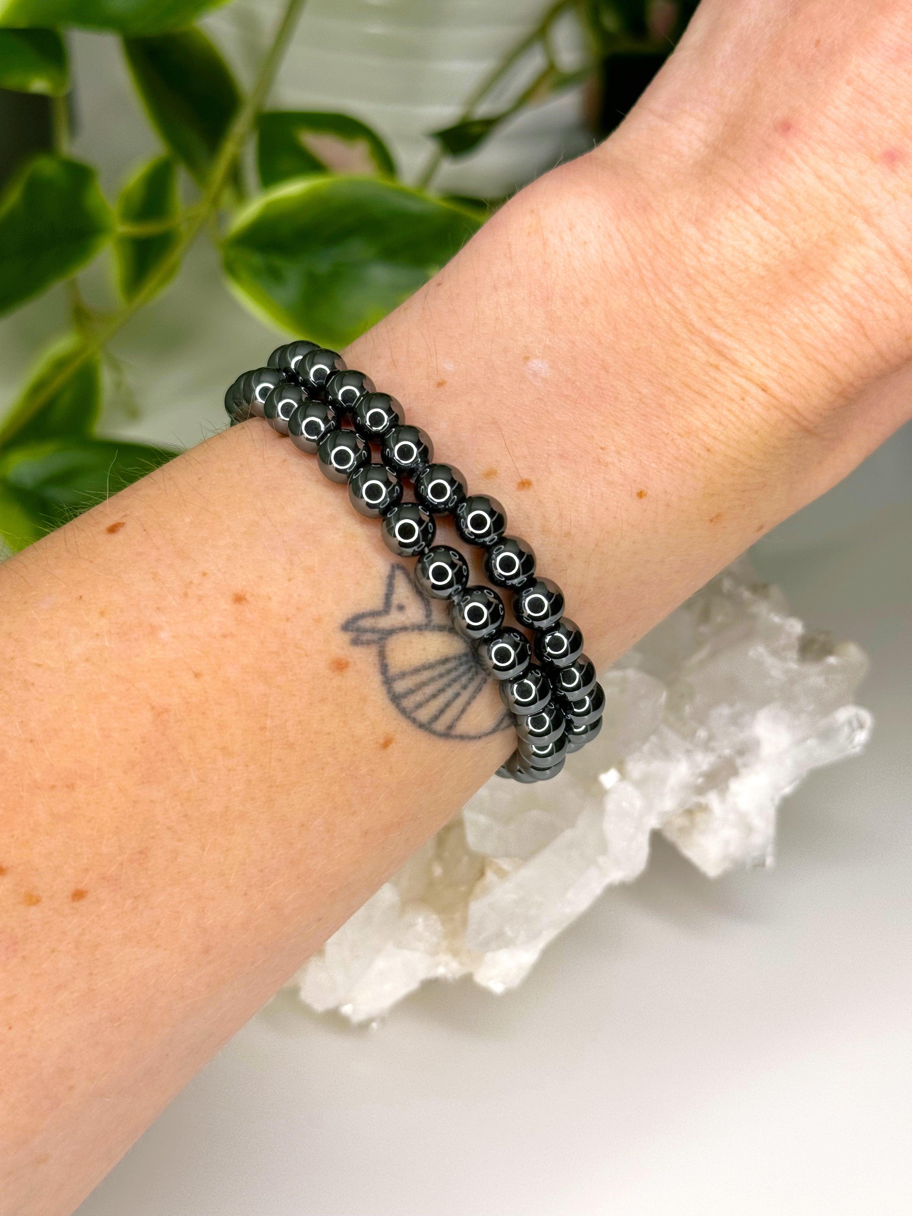 HEMATITE 6mm - HANDMADE CRYSTAL BRACELET - 6mm, Aquarius, aries, bracelet, crystal bracelet, earth, grey, handmade bracelet, hematite, jewelry, June 2025 inventory check, market bracelet, metallic, Scorpio Season, Wearable - The Mineral Maven