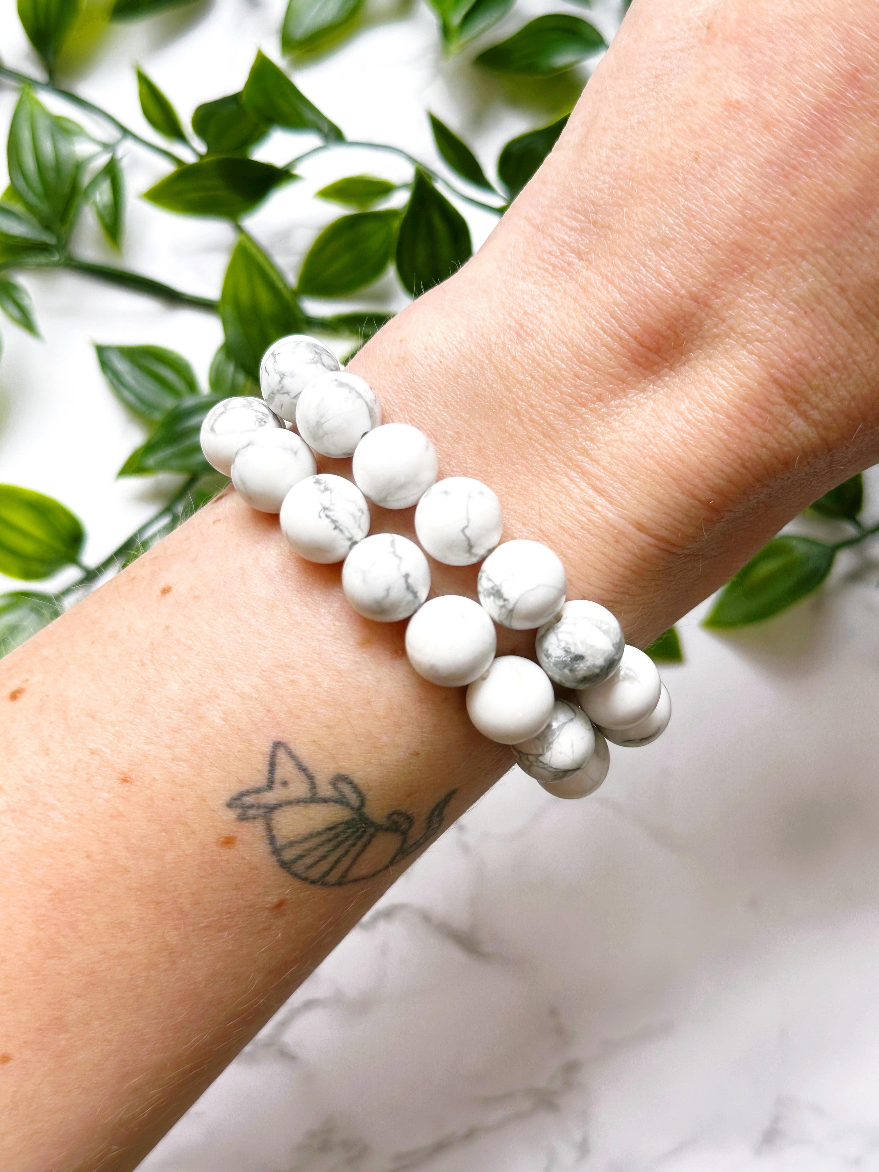 HOWLITE 10mm - HANDMADE CRYSTAL BRACELET - 10 Dec Inventory, 10mm, bracelet, calm gift bundle, crystal bracelet, emotional support, gemini, gemini stack, handmade bracelet, howlite, jewelry, June 2025 inventory check, june wrist candy, market bracelet, missing inventory, scorpio, scorpio stack, single bracelet, summer wrist candy, virgo, virgo stack, Wearable, white - The Mineral Maven