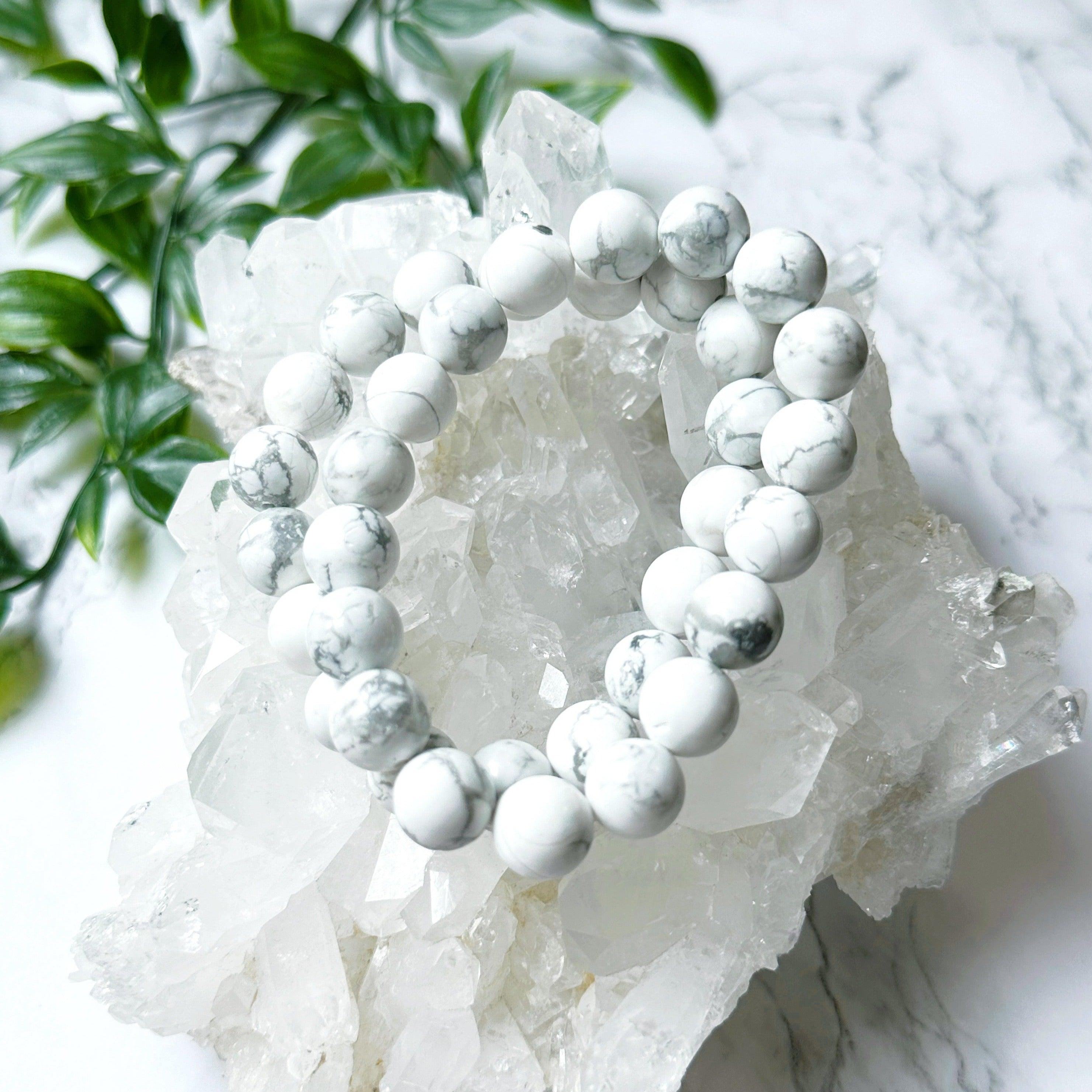 HOWLITE 10mm - HANDMADE CRYSTAL BRACELET - 10 Dec Inventory, 10mm, bracelet, calm gift bundle, crystal bracelet, emotional support, gemini, gemini stack, handmade bracelet, howlite, jewelry, June 2025 inventory check, june wrist candy, market bracelet, missing inventory, scorpio, scorpio stack, single bracelet, summer wrist candy, virgo, virgo stack, Wearable, white - The Mineral Maven