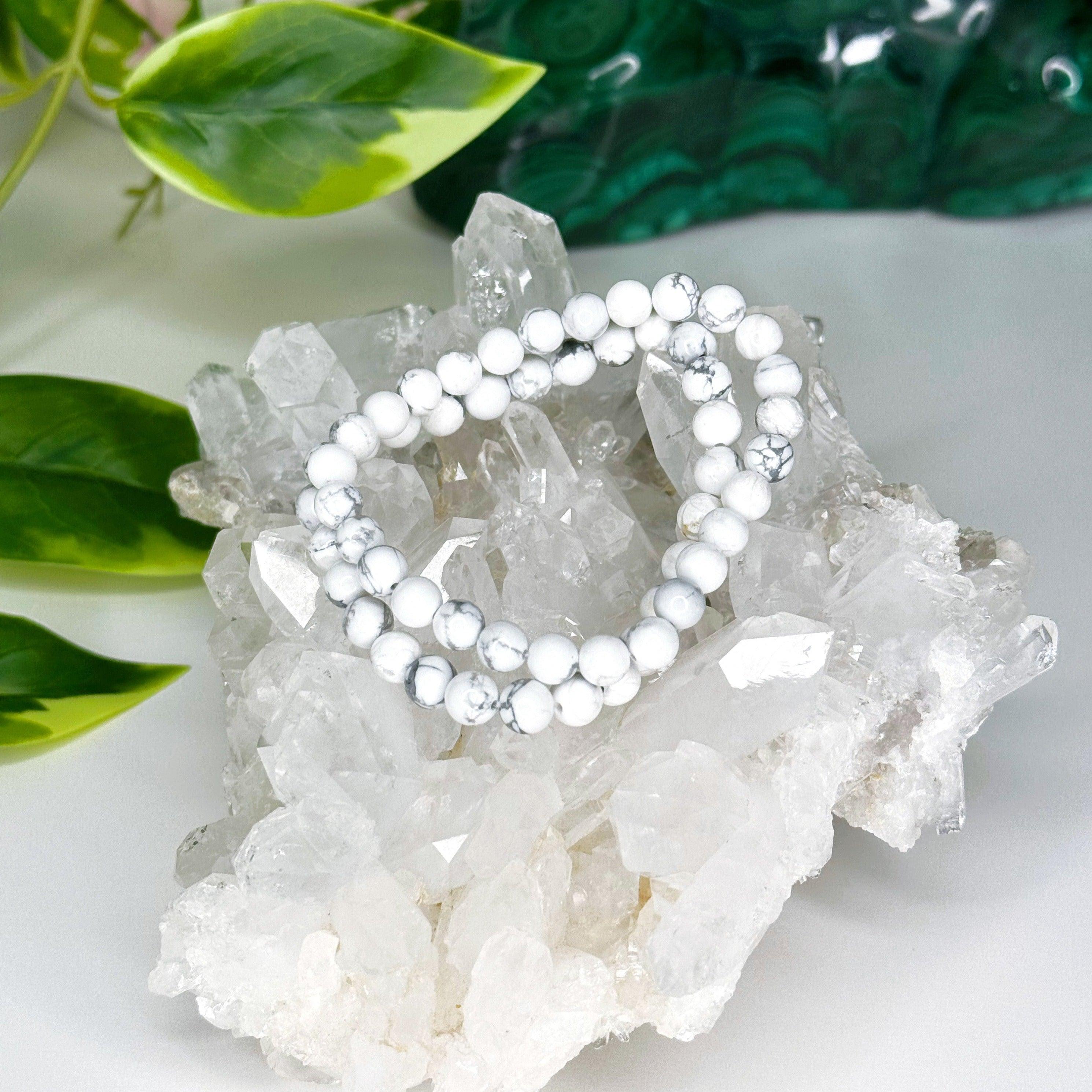 HOWLITE 6mm - HANDMADE CRYSTAL BRACELET - 6mm, bracelet, calm gift bundle, crystal bracelet, emotional support, gemini, gemini stack, handmade bracelet, howlite, jewelry, market bracelet, recently added, scorpio, scorpio stack, virgo, virgo stack, Wearable, white, winter collection, winter solstice collection - The Mineral Maven