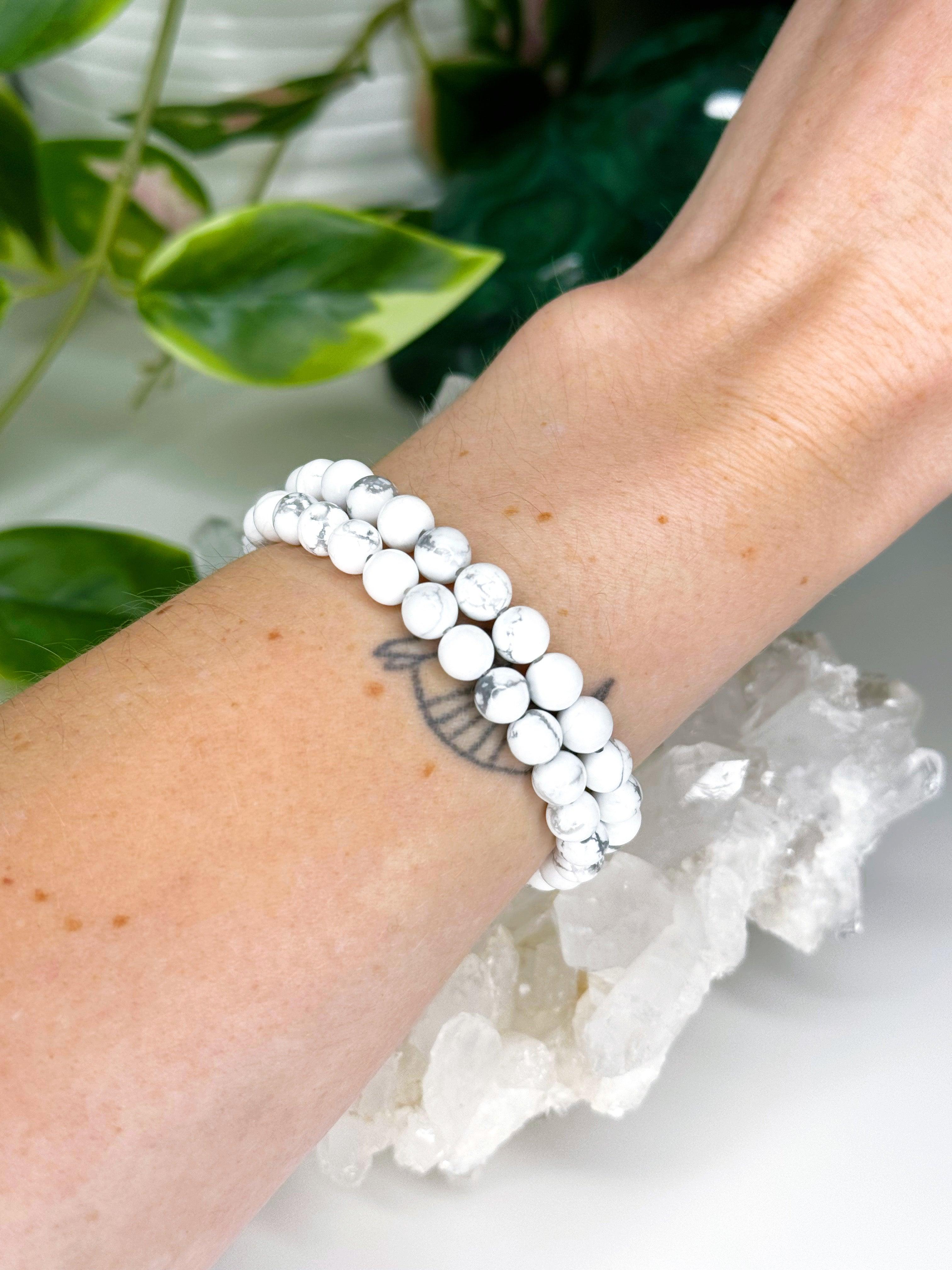 HOWLITE 6mm - HANDMADE CRYSTAL BRACELET - 6mm, bracelet, calm gift bundle, crystal bracelet, emotional support, gemini, gemini stack, handmade bracelet, howlite, jewelry, market bracelet, recently added, scorpio, scorpio stack, virgo, virgo stack, Wearable, white, winter collection, winter solstice collection - The Mineral Maven