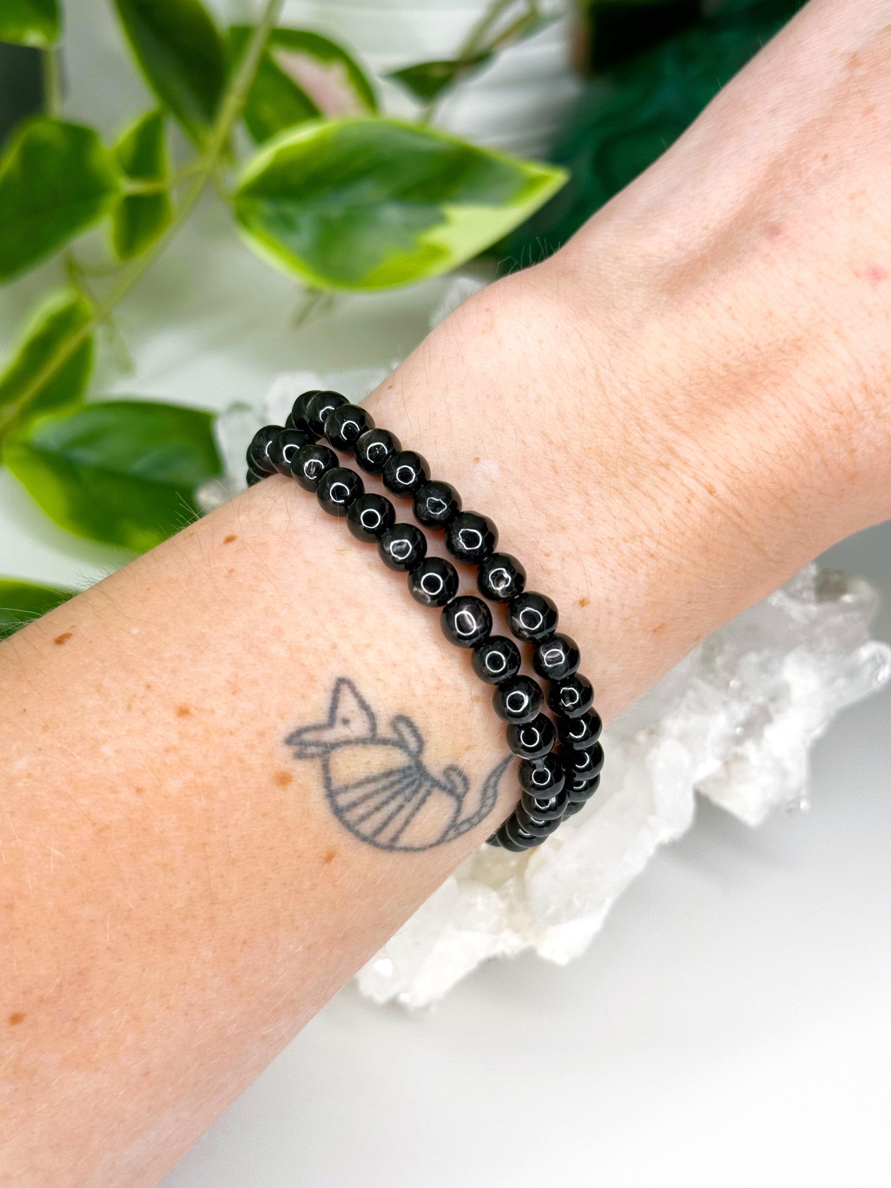 HYPERSTHENE 6mm - HANDMADE CRYSTAL BRACELET - 6mm, black, bracelet, crystal bracelet, Friday the 13th, handmade bracelet, hypersthene, jewelry, market bracelet, recently added, Wearable - The Mineral Maven