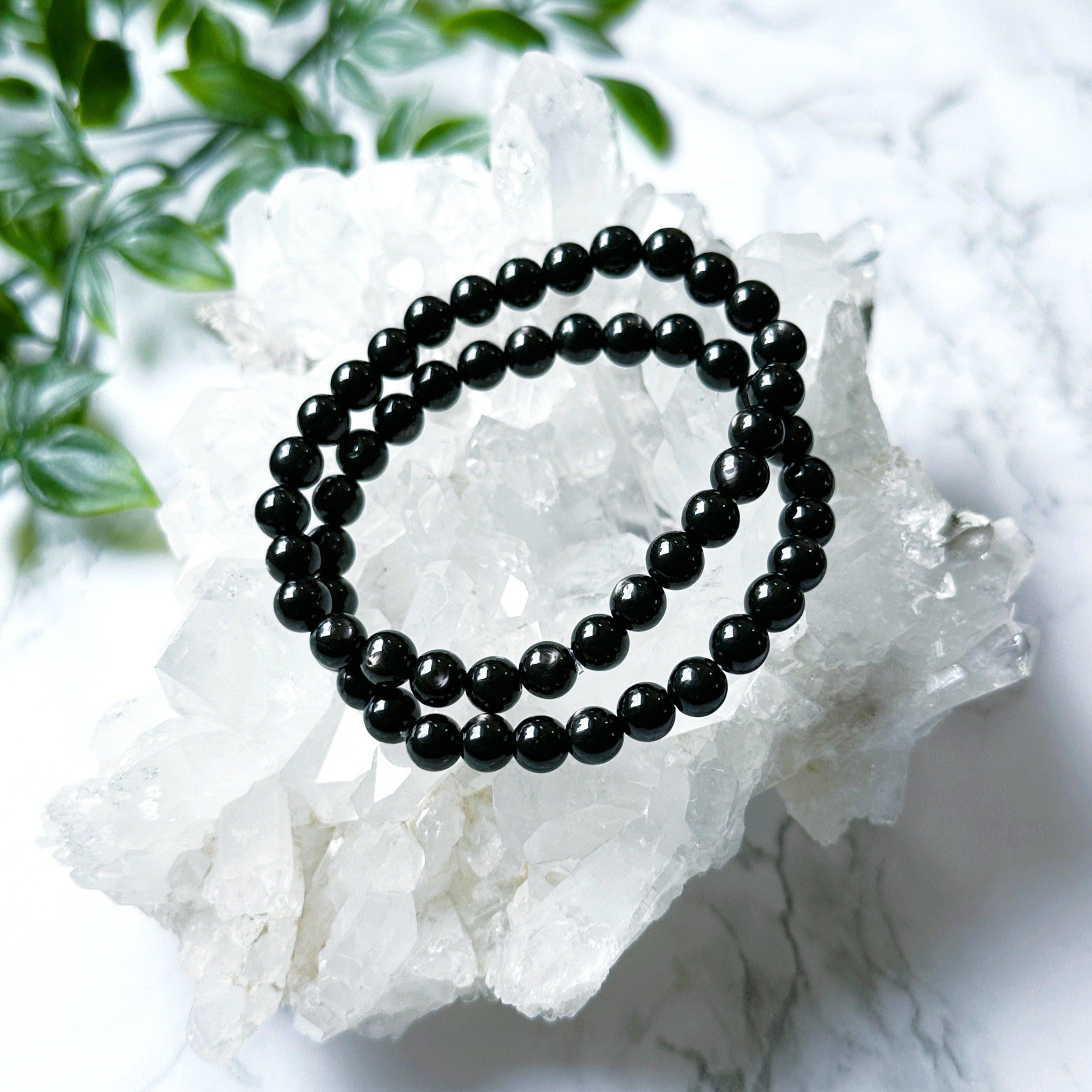 HYPERSTHENE 6mm - HANDMADE CRYSTAL BRACELET - 6mm, black, bracelet, crystal bracelet, Friday the 13th, handmade bracelet, hypersthene, jewelry, market bracelet, recently added, Wearable - The Mineral Maven