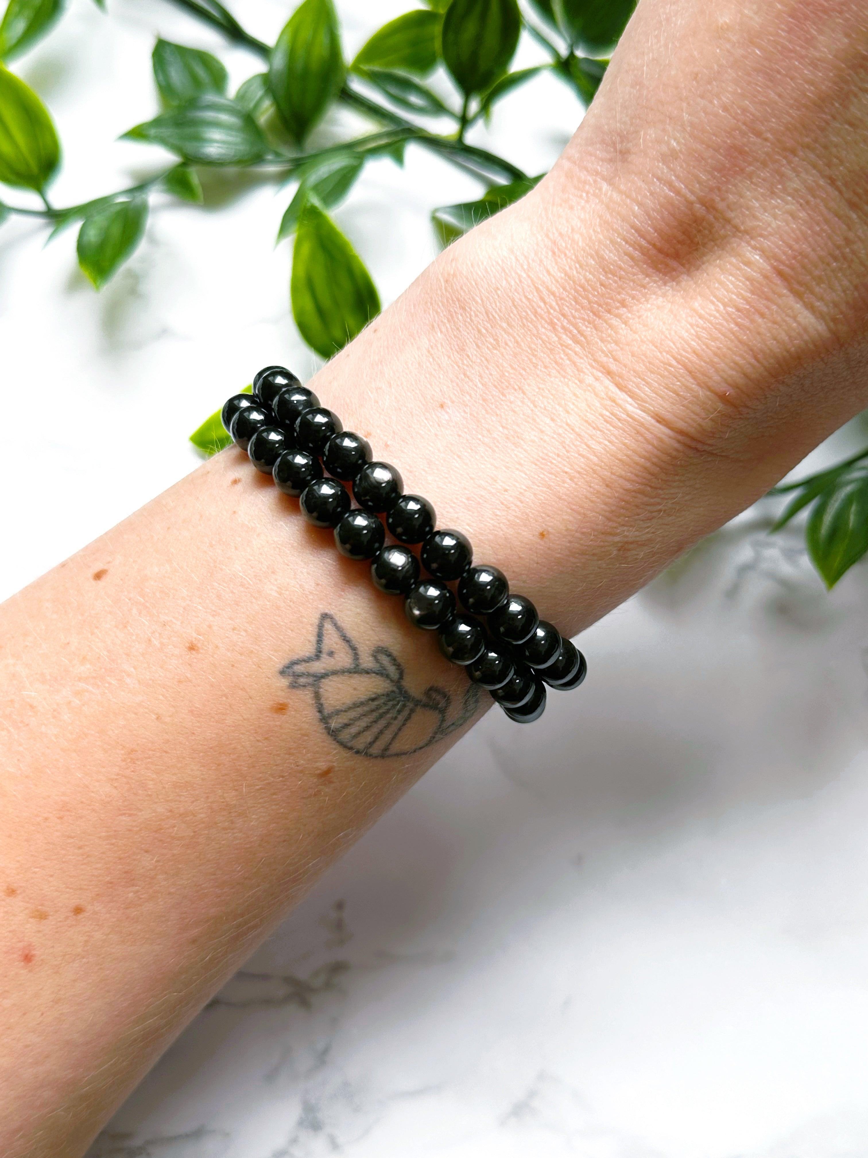 HYPERSTHENE 6mm - HANDMADE CRYSTAL BRACELET - 6mm, black, bracelet, crystal bracelet, Friday the 13th, handmade bracelet, hypersthene, jewelry, market bracelet, recently added, Wearable - The Mineral Maven