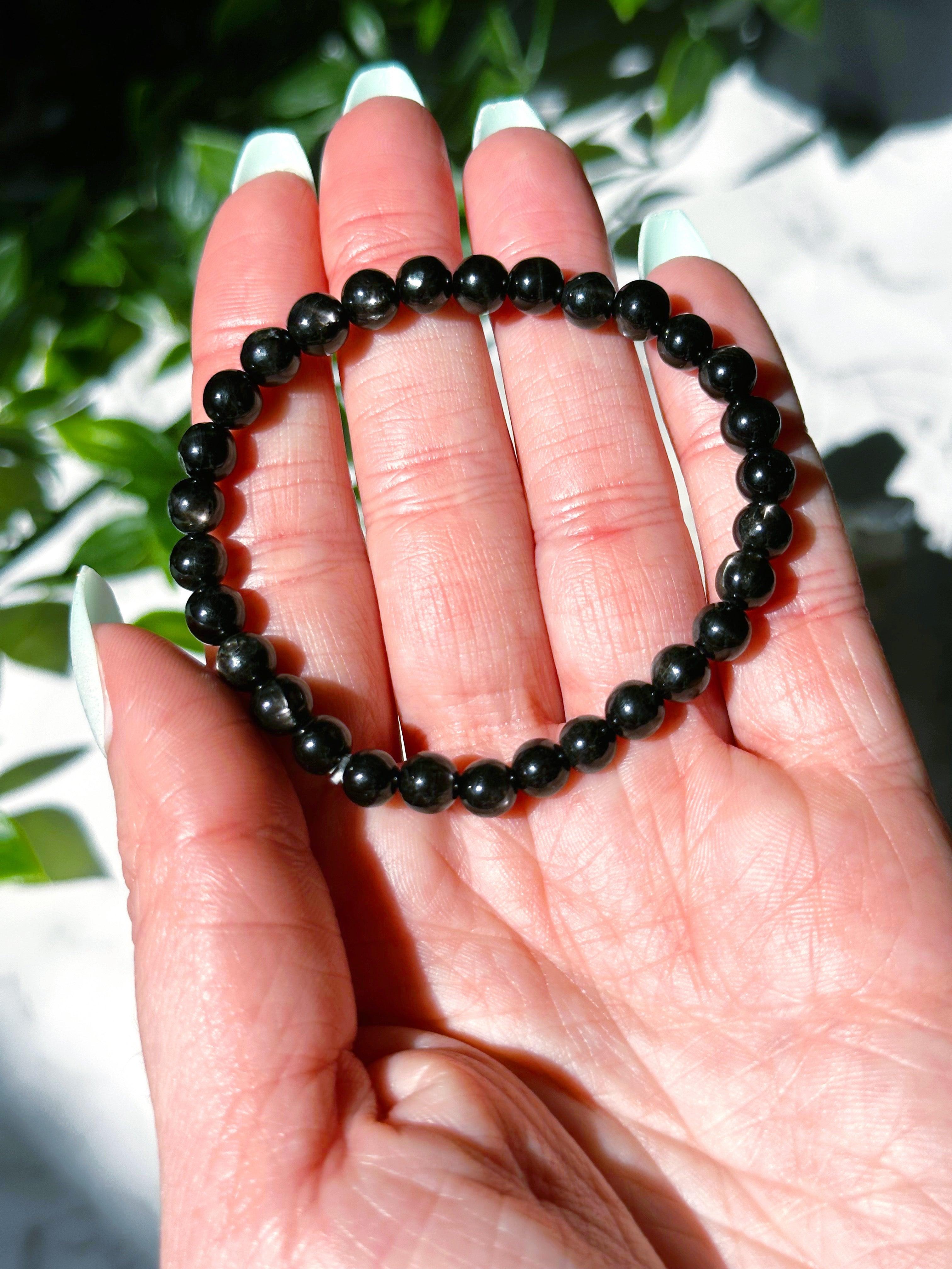 HYPERSTHENE 6mm - HANDMADE CRYSTAL BRACELET - 6mm, black, bracelet, crystal bracelet, Friday the 13th, handmade bracelet, hypersthene, jewelry, market bracelet, recently added, Wearable - The Mineral Maven