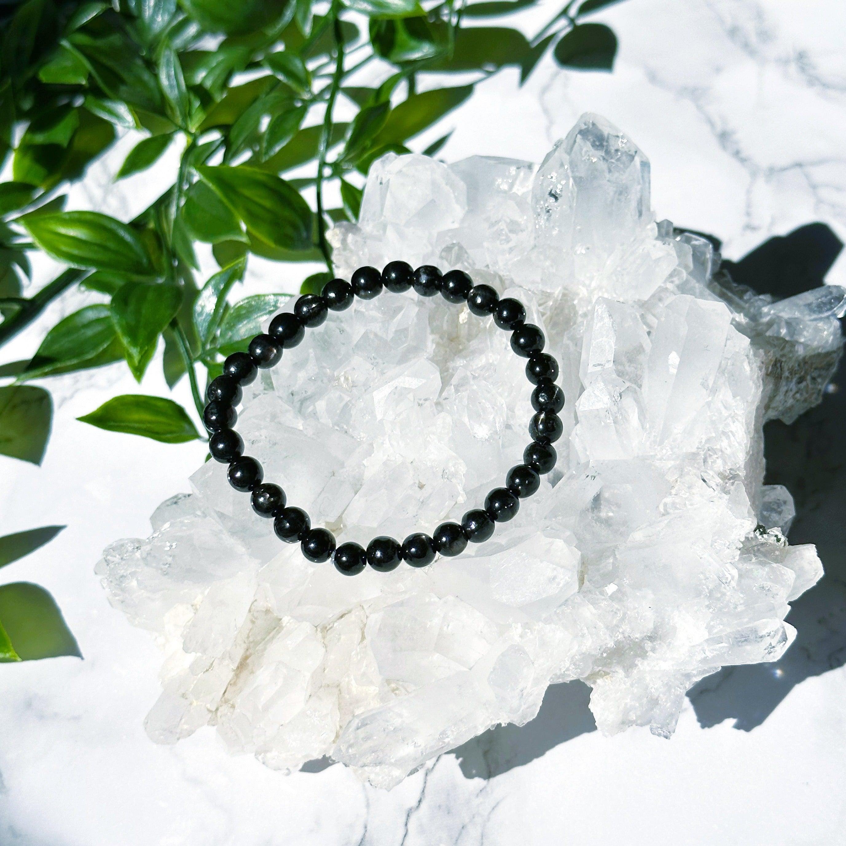 HYPERSTHENE 6mm - HANDMADE CRYSTAL BRACELET - 6mm, black, bracelet, crystal bracelet, Friday the 13th, handmade bracelet, hypersthene, jewelry, market bracelet, recently added, Wearable - The Mineral Maven