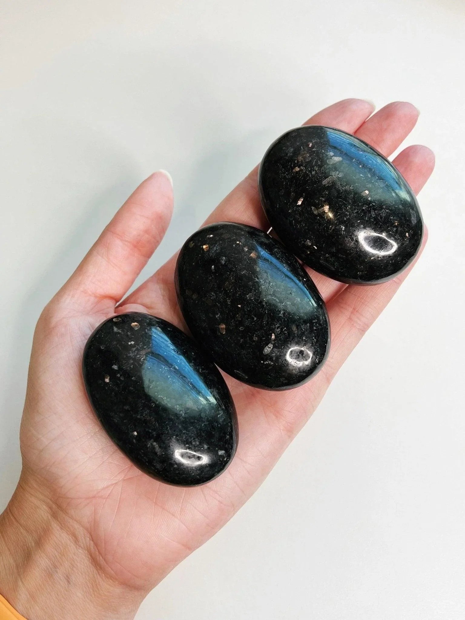 INDIAN NUUMITE (COPPERNITE) PALM STONE - 444 sale, coppernite, flash sale, indian nuumite, new year sale, nuumite, palm, palm stone, polished - The Mineral Maven