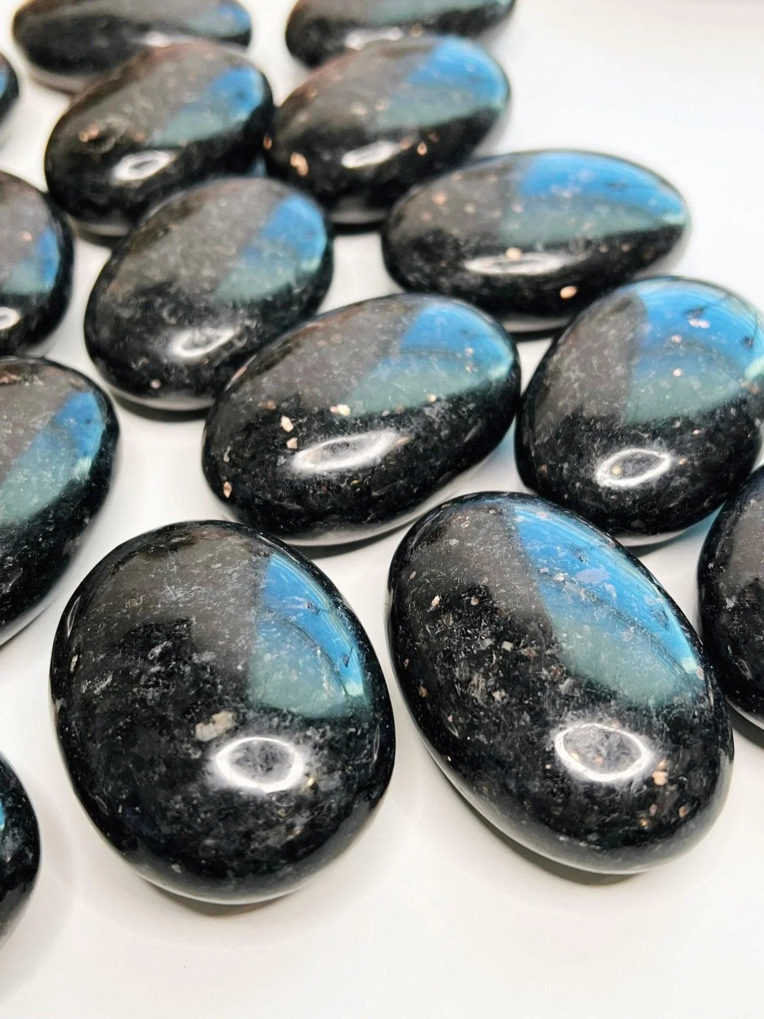 INDIAN NUUMITE (COPPERNITE) PALM STONE - 444 sale, coppernite, flash sale, indian nuumite, new year sale, nuumite, palm, palm stone, polished - The Mineral Maven