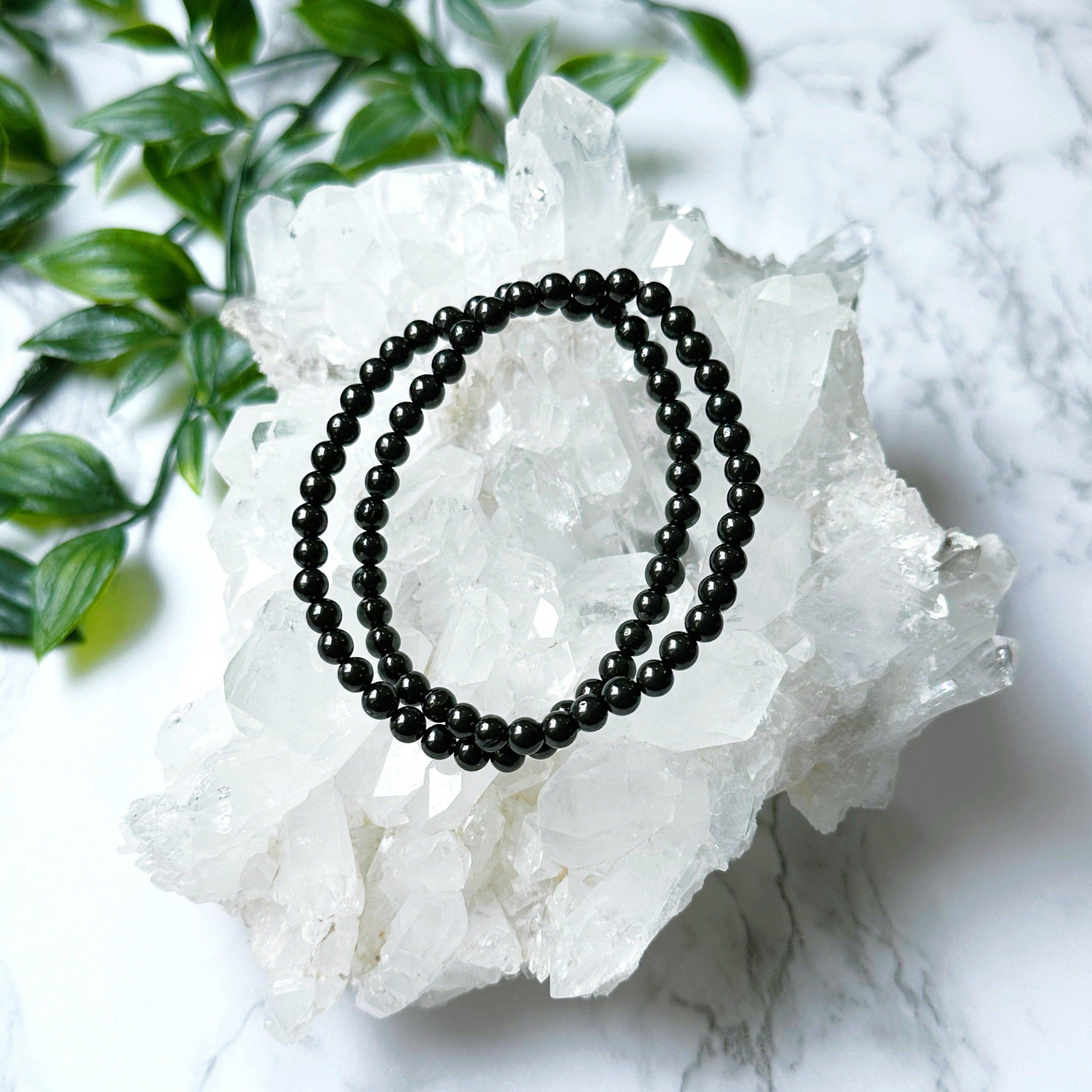 JET 4mm - HANDMADE CRYSTAL BRACELET - 4mm, black, bracelet, capricorn, capricorn stack, crystal bracelet, earth, Friday the 13th, grief gift bundle, handmade bracelet, jet, jewelry, market bracelet, protection gift bundle, recently added, Wearable - The Mineral Maven