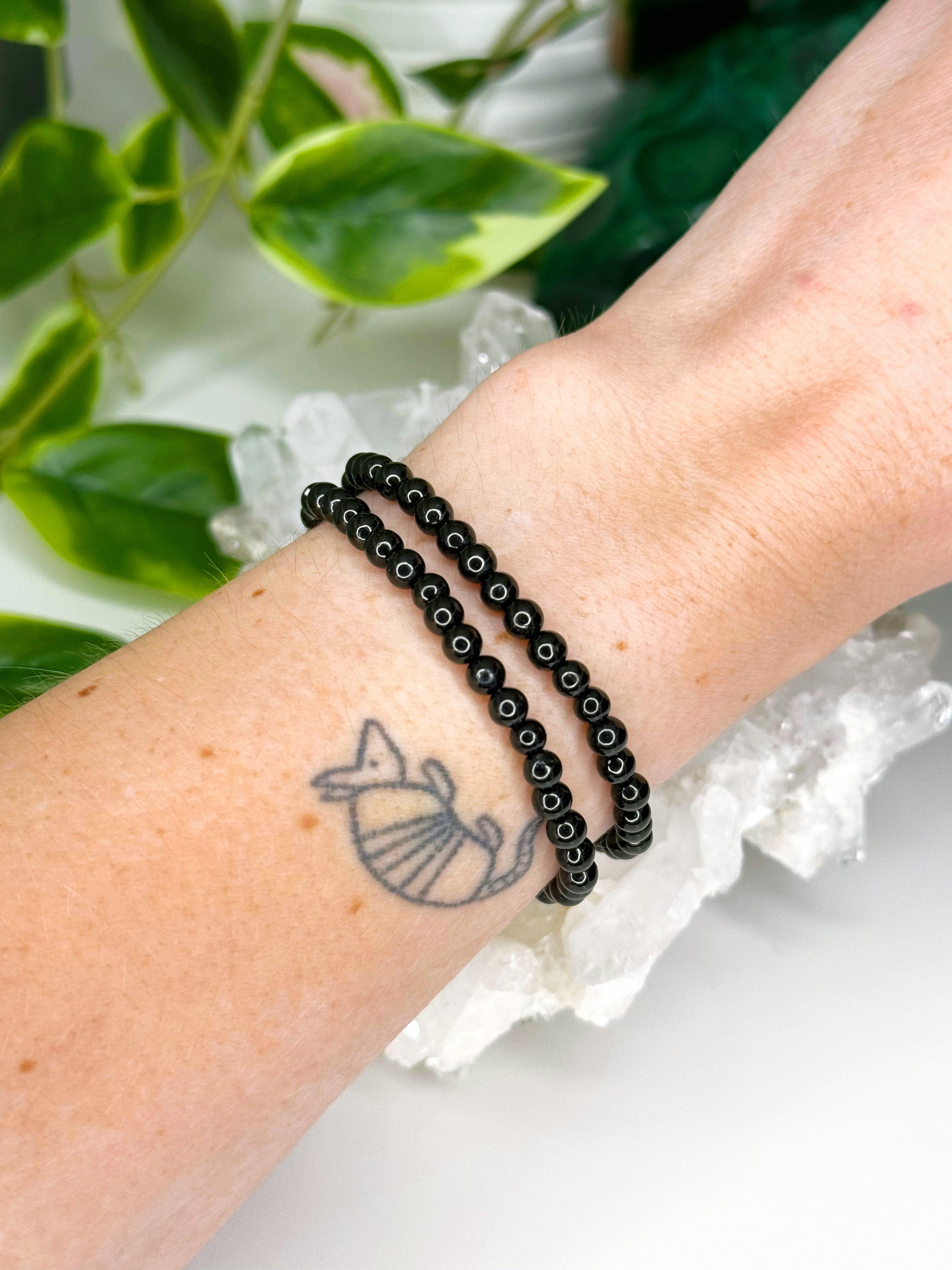 JET 4mm - HANDMADE CRYSTAL BRACELET - 4mm, black, bracelet, capricorn, capricorn stack, crystal bracelet, earth, Friday the 13th, grief gift bundle, handmade bracelet, jet, jewelry, market bracelet, protection gift bundle, recently added, Wearable - The Mineral Maven