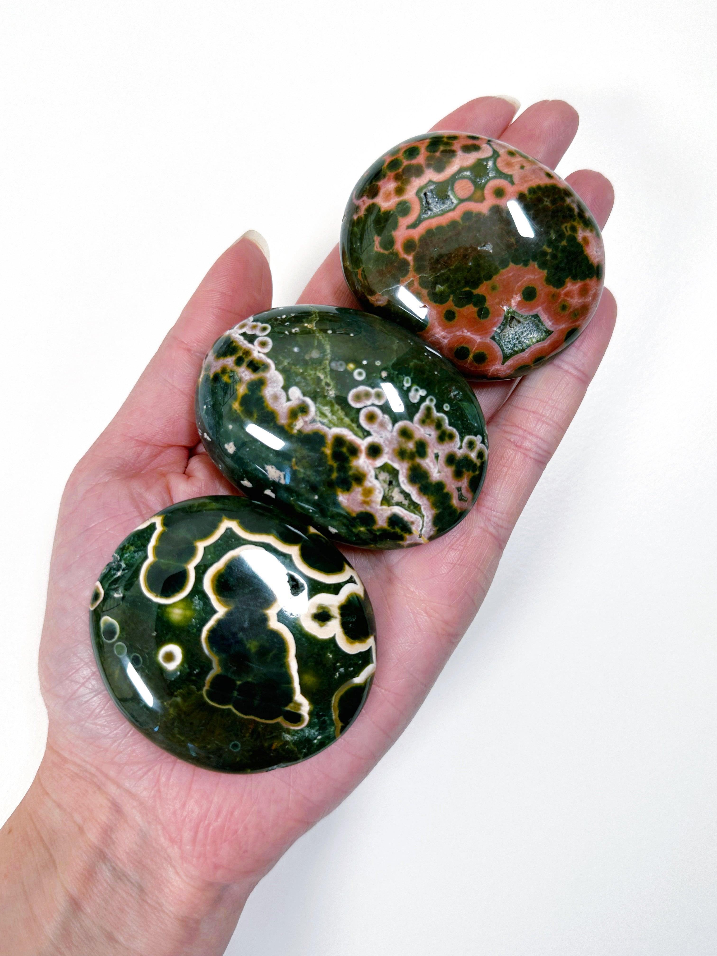 KABAMBY OCEAN JASPER PALM STONE (1st QUALITY) - Black Friday sale, emotional support, kabamby, kabamby ocean jasper, north carolina gem show, ocean jasper, palm stone, palmstone - The Mineral Maven