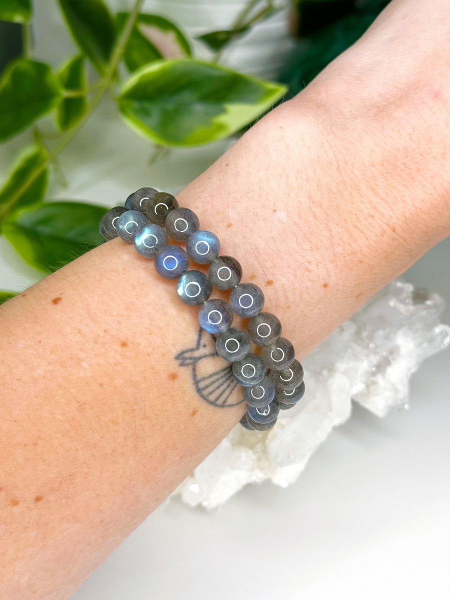 LABRADORITE 8mm - HANDMADE CRYSTAL BRACELET - 8mm, air, bracelet, cancer, crystal bracelet, Friday the 13th, grey, handmade bracelet, jewelry, labradorite, Leo, libra, market bracelet, mercury retrograde, pisces, recently added, sagittarius, Wearable - The Mineral Maven