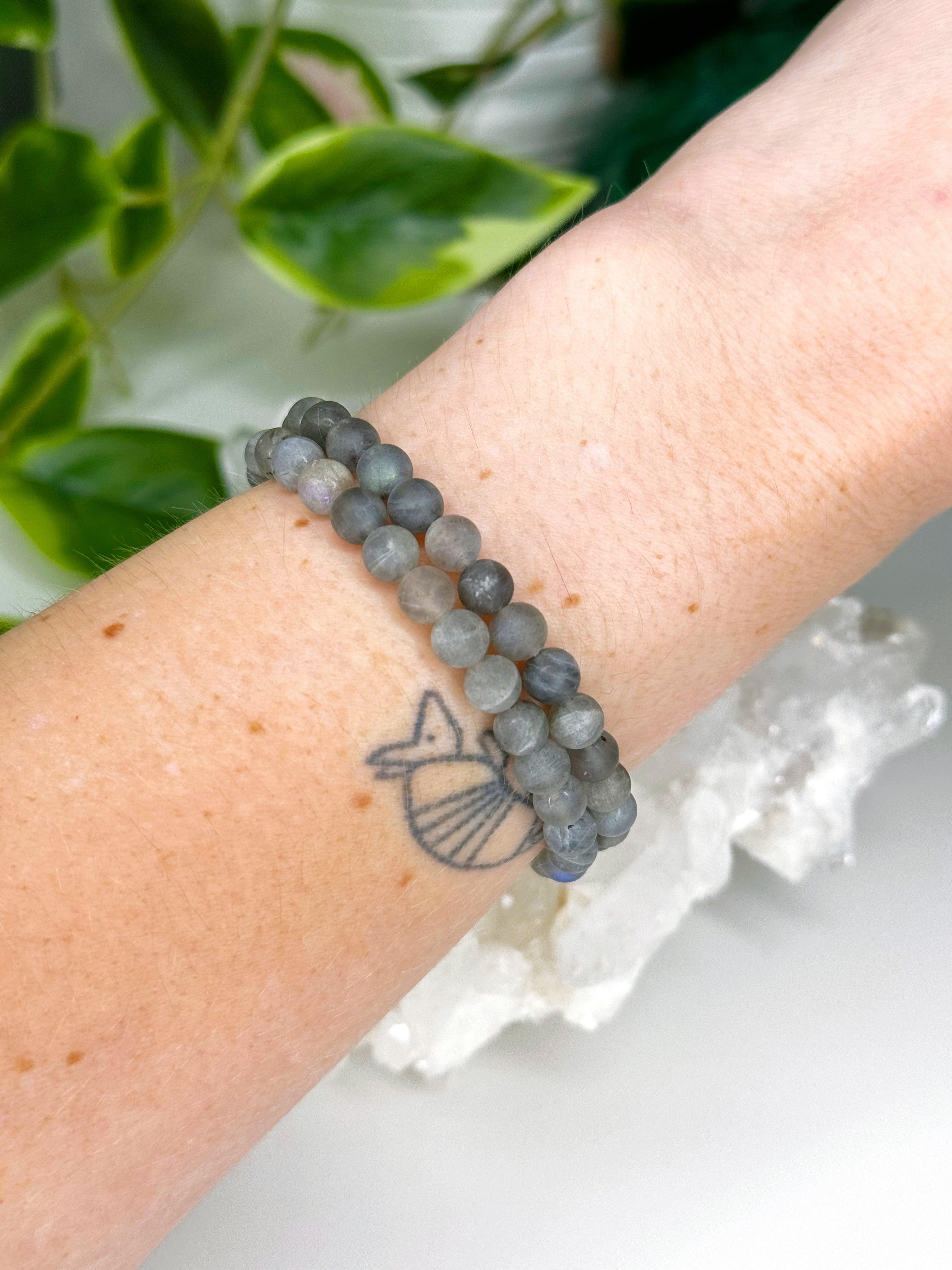 LABRADORITE (MATTE) 6mm - HANDMADE CRYSTAL BRACELET - 6mm, air, bracelet, cancer, crystal bracelet, Friday the 13th, grey, handmade bracelet, jewelry, labradorite, Leo, libra, market bracelet, matte, mercury retrograde, pisces, recently added, sagittarius, transform gift bundle, Wearable - The Mineral Maven