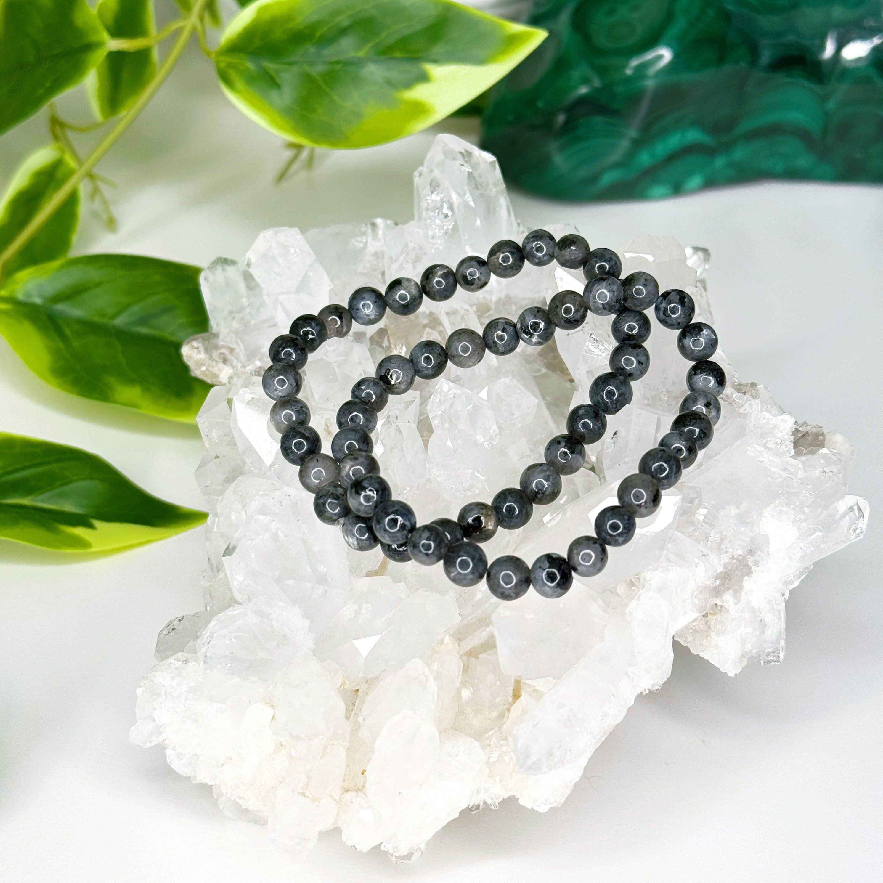 LARVIKITE 6mm - HANDMADE CRYSTAL BRACELET - 6mm, august 2025 restock, bracelet, cancer, crystal bracelet, grey larvikite, handmade bracelet, jewelry, larvikite, market bracelet, water, Wearable - The Mineral Maven