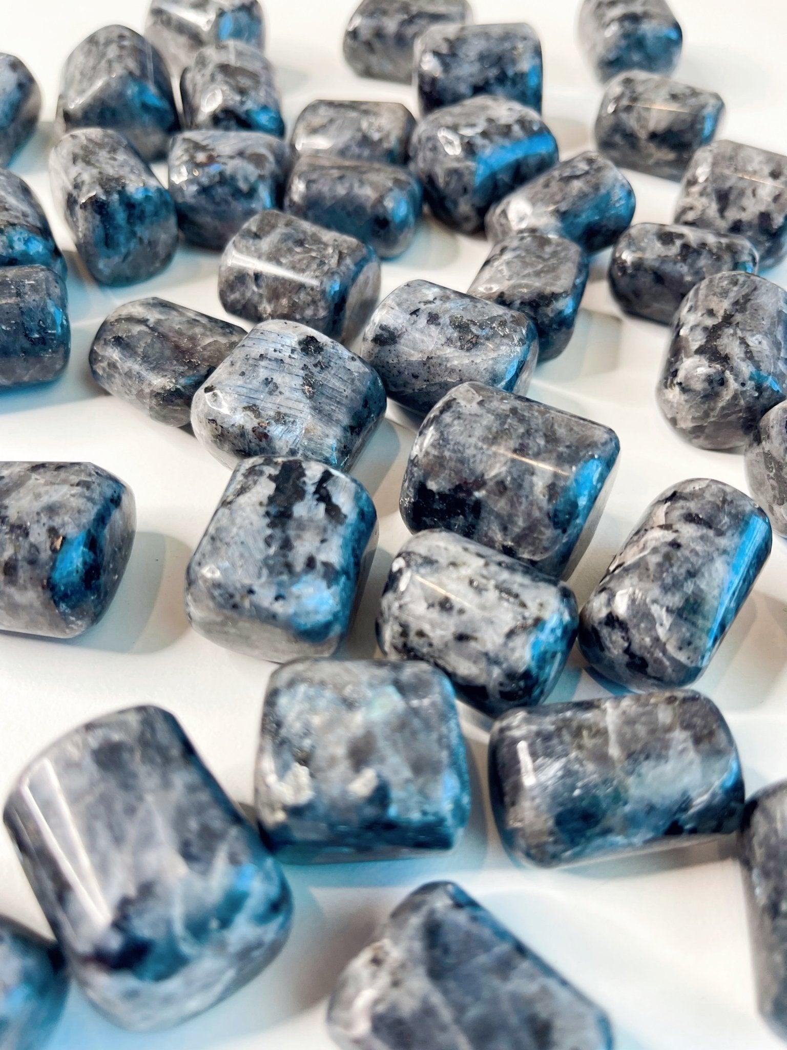 LARVIKITE TUMBLE - 2025 vibes, 33 bday, Black Friday sale, bulk, calm gift bundle, end of year sale, flash sale, focus gift bundle, holiday sale, larvikite, new year sale, pocket crystal, protection gift bundle, taurus, taurus season, tumble - The Mineral Maven