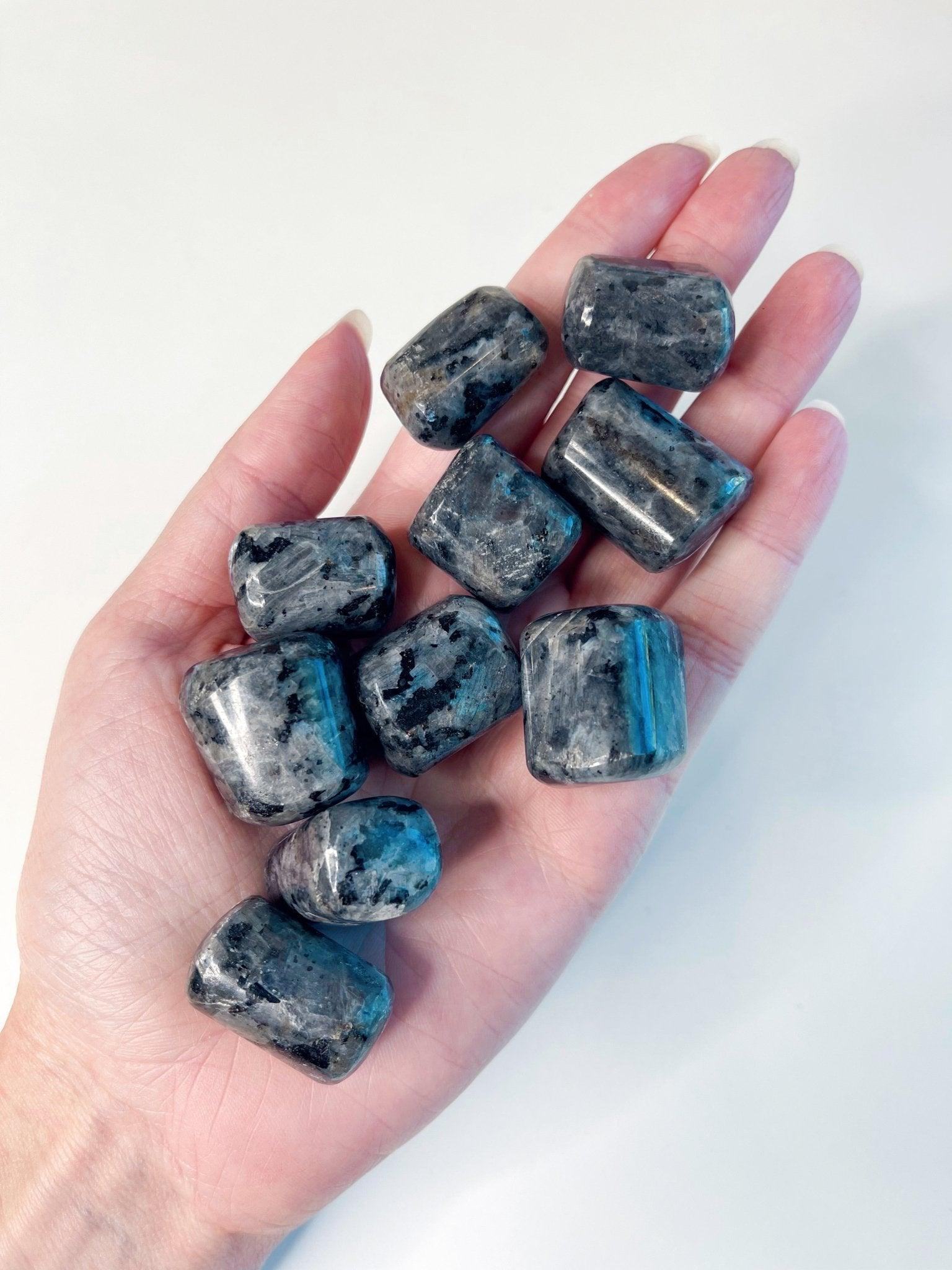 LARVIKITE TUMBLE - 2025 vibes, 33 bday, Black Friday sale, bulk, calm gift bundle, end of year sale, flash sale, focus gift bundle, holiday sale, larvikite, new year sale, pocket crystal, protection gift bundle, taurus, taurus season, tumble - The Mineral Maven